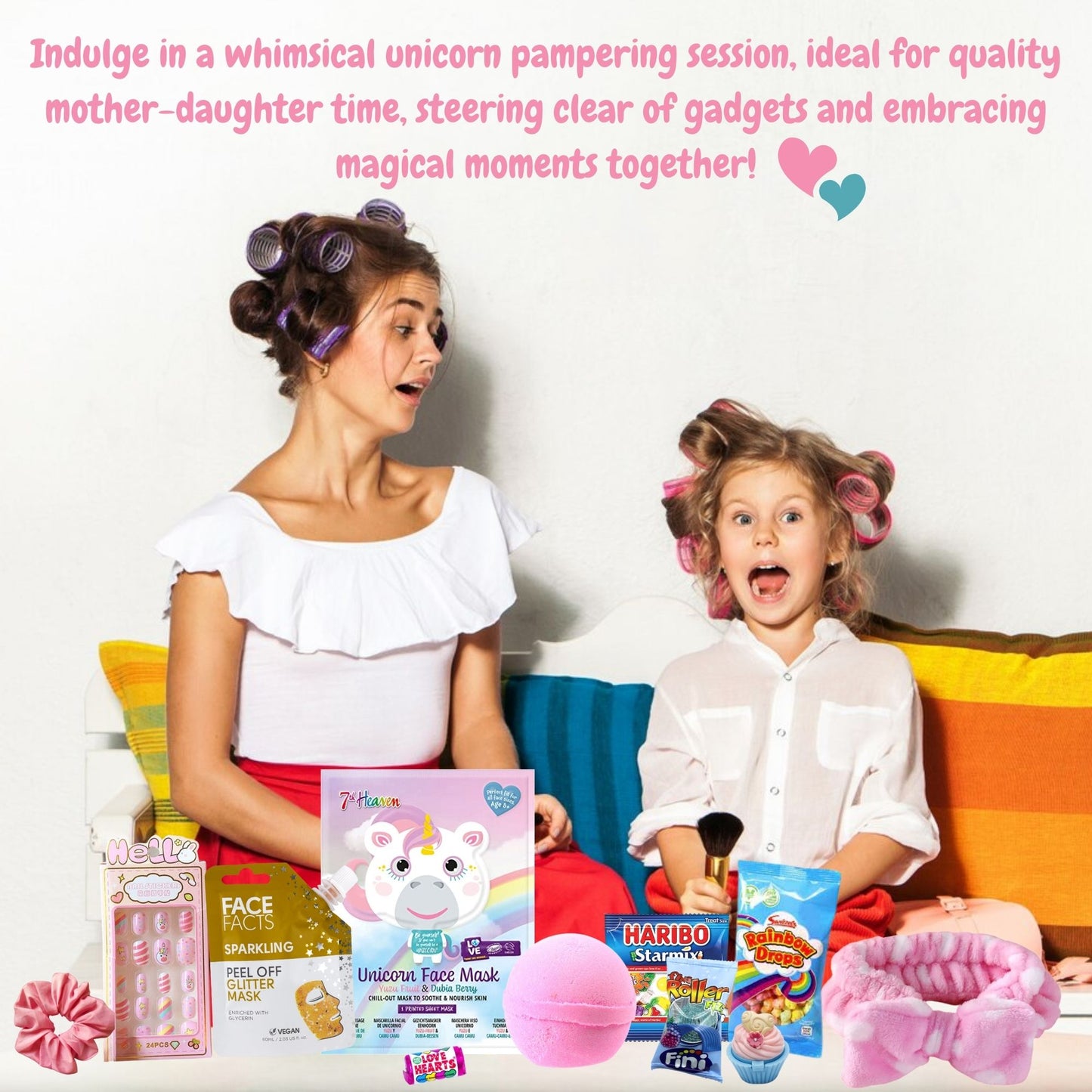 Kids Spa Set with Unicorn Face Masks, Pamper Spa Headband, Bath Bombs, Lip Balm & Sweet Treats