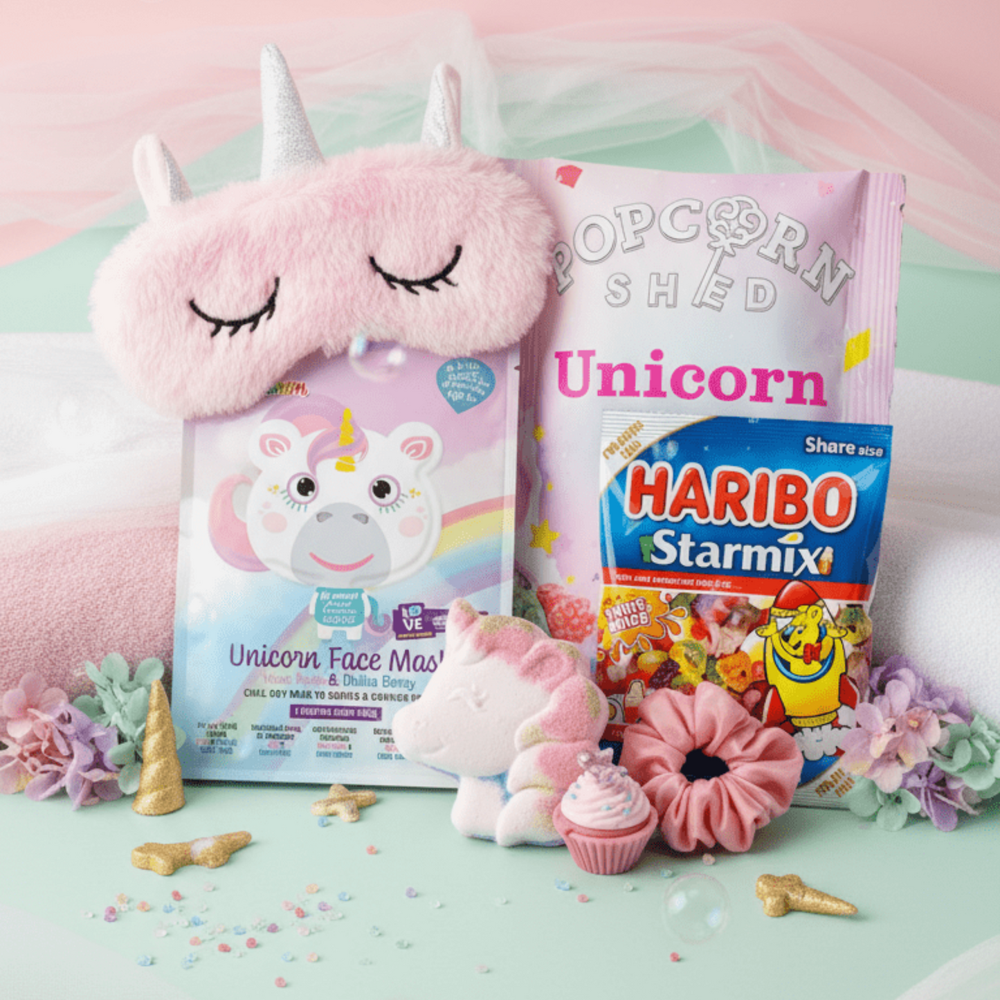 Girls Unicorn Pamper Set - Sleep Mask, Bath Bomb, Face Mask, Lip Balm & Treats