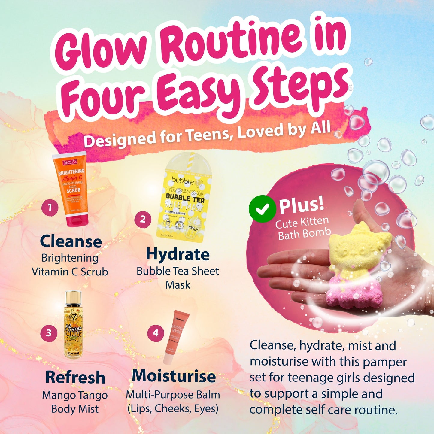 Girls Pamper Set – Glow Up Skincare & Self Care Gift Bag with Essentials