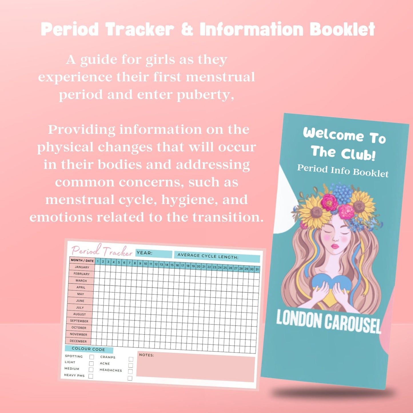 First Period Kit for Girls - Lil-Lets Teen Pads, Always Pads, Tampax Compak Tampons, Panty Liners, Wipes, Scrunchie, Info Flyer, Period Tracker