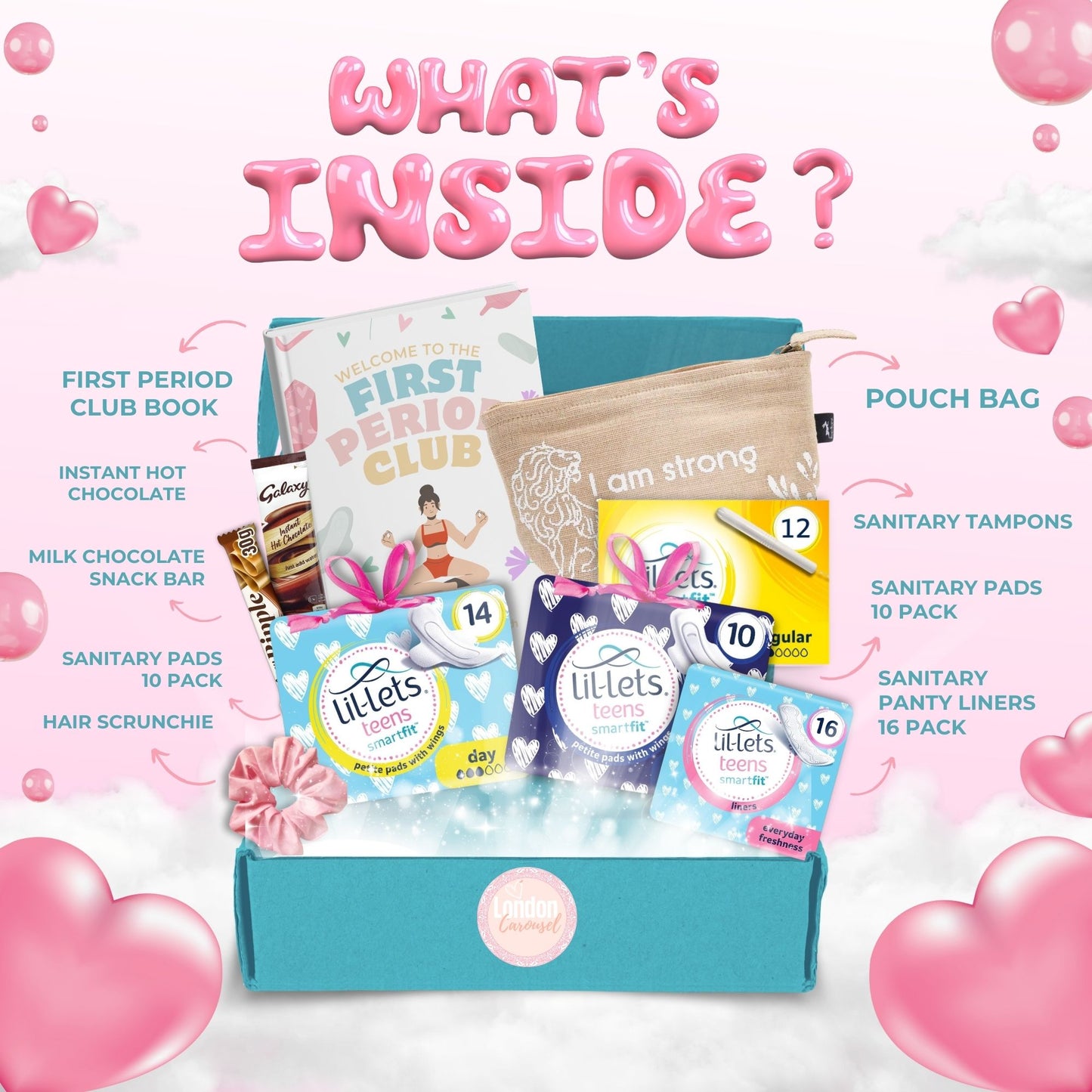First Period Kit for Girls – First Period Club Book, Lil-Lets Teen Pads, Tampons & Sweet Treats