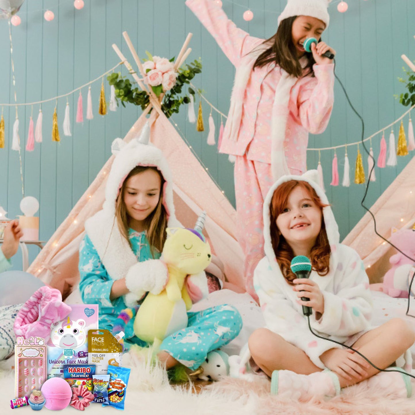 Kids Spa Set with Unicorn Face Masks, Pamper Spa Headband, Bath Bombs, Lip Balm & Sweet Treats