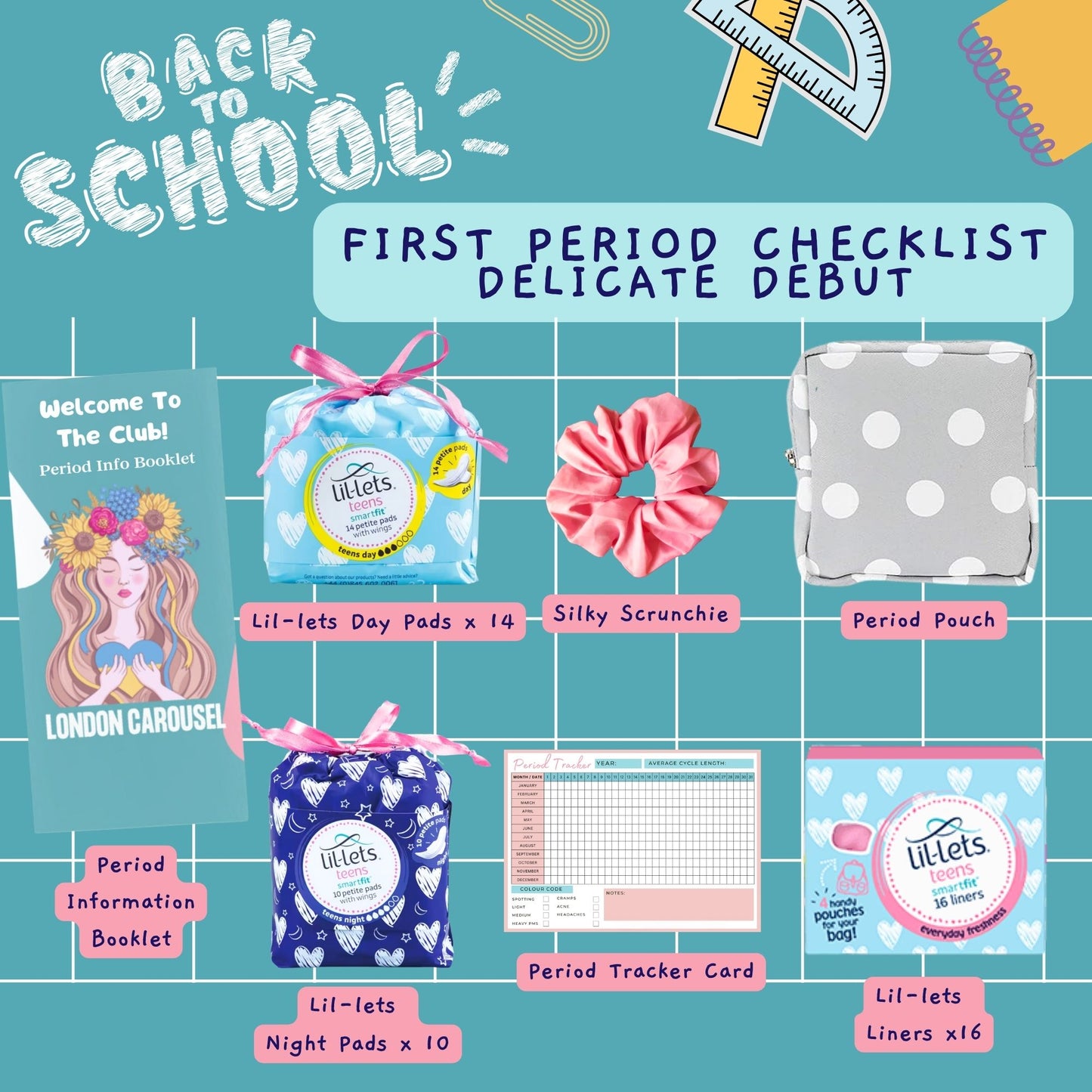 First Period Kit for Girls - Teen Sanitary Towels, Pads, Liners & Info Pack