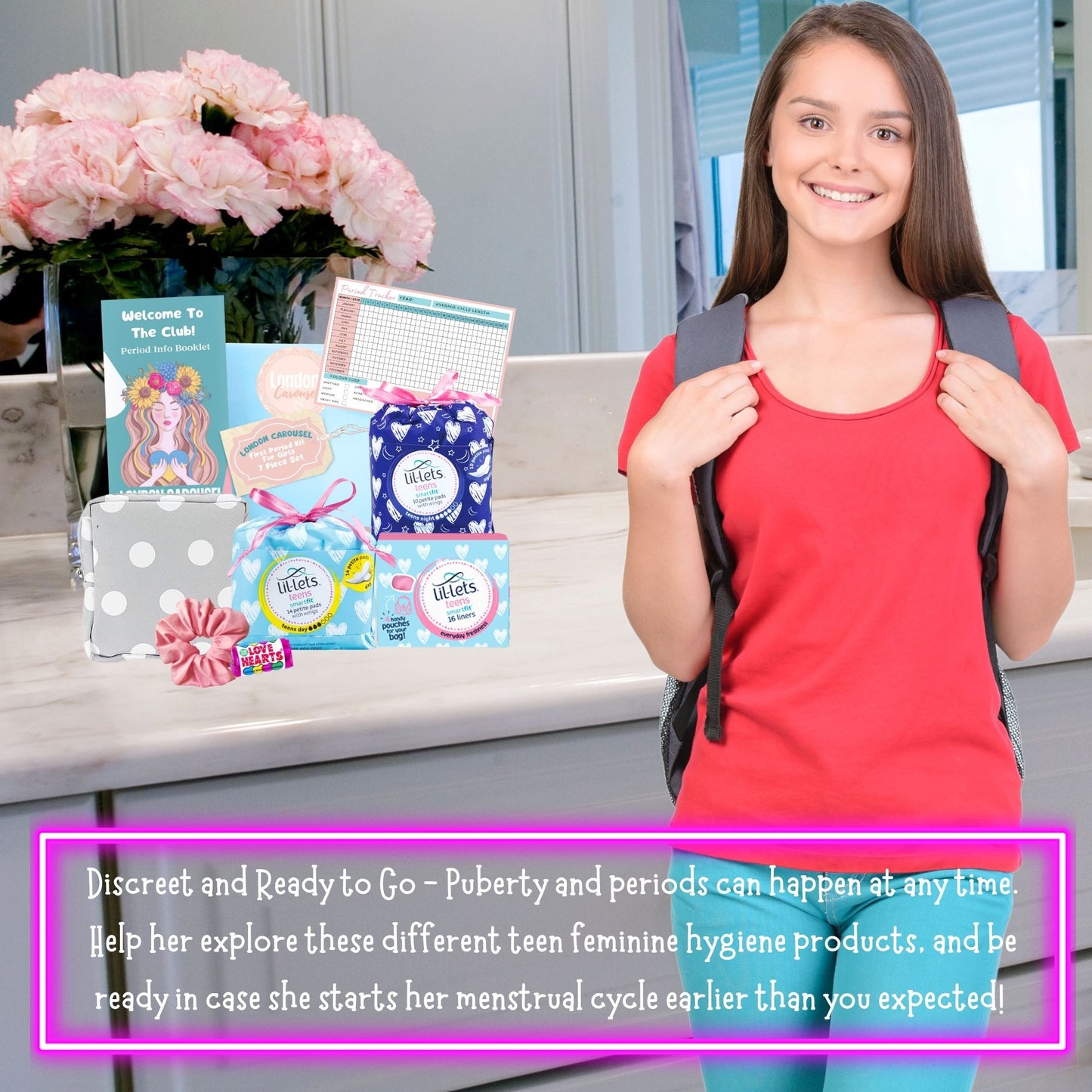 First Period Kit for Girls - Teen Sanitary Towels, Pads, Liners & Info Pack