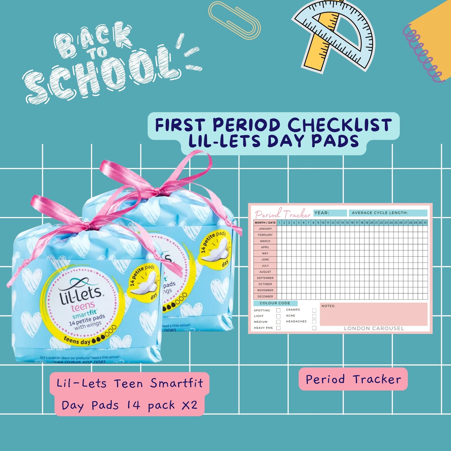 Teen Sanitary Towels Bundle with Lil-Lets Teen Pads & Period Tracker