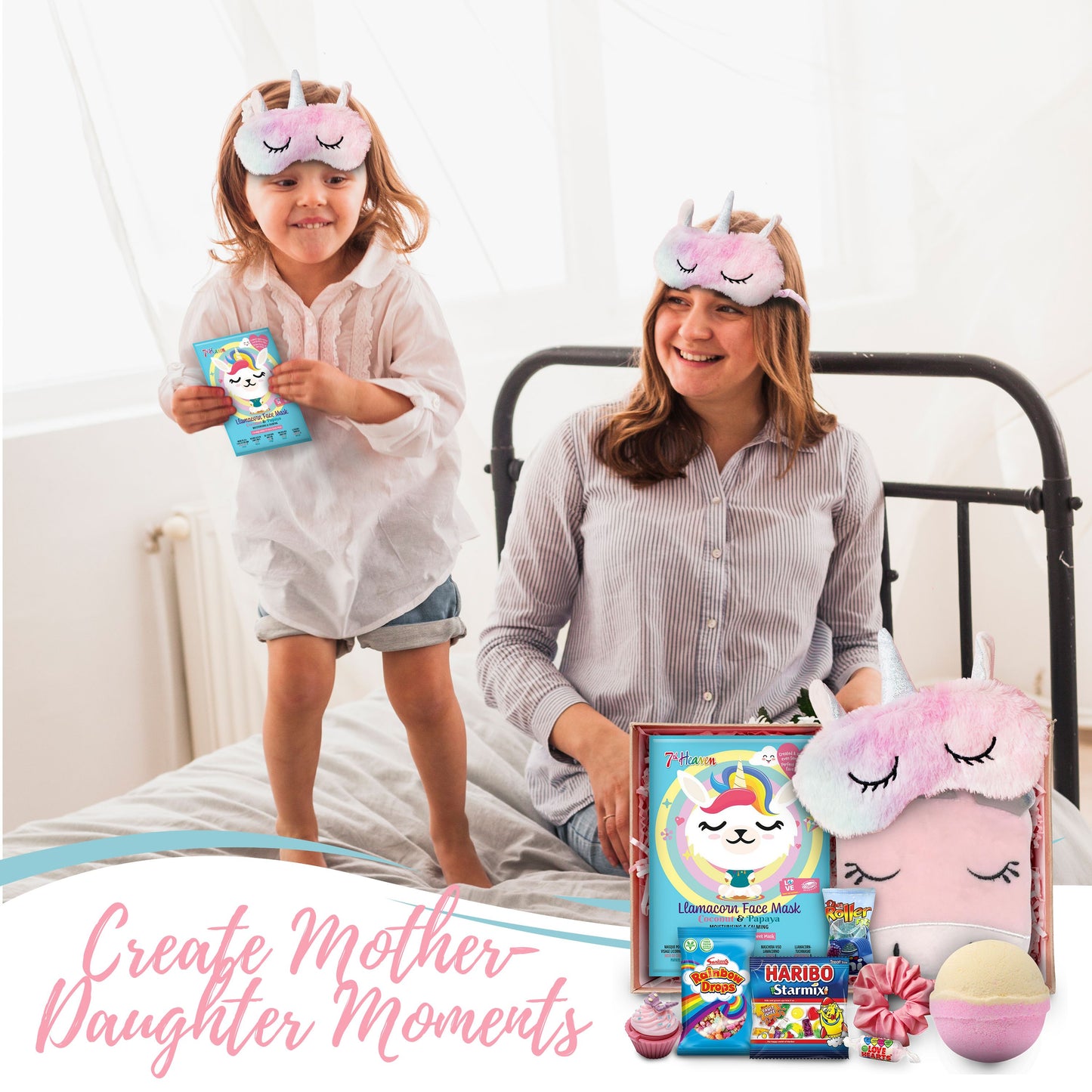 Girls Llamacorn Pamper Set - Sleep Mask, Bath Bomb, Face Mask, Lip Balm, Hair Scrunchie, Unicorn Bath Sponge & Treats