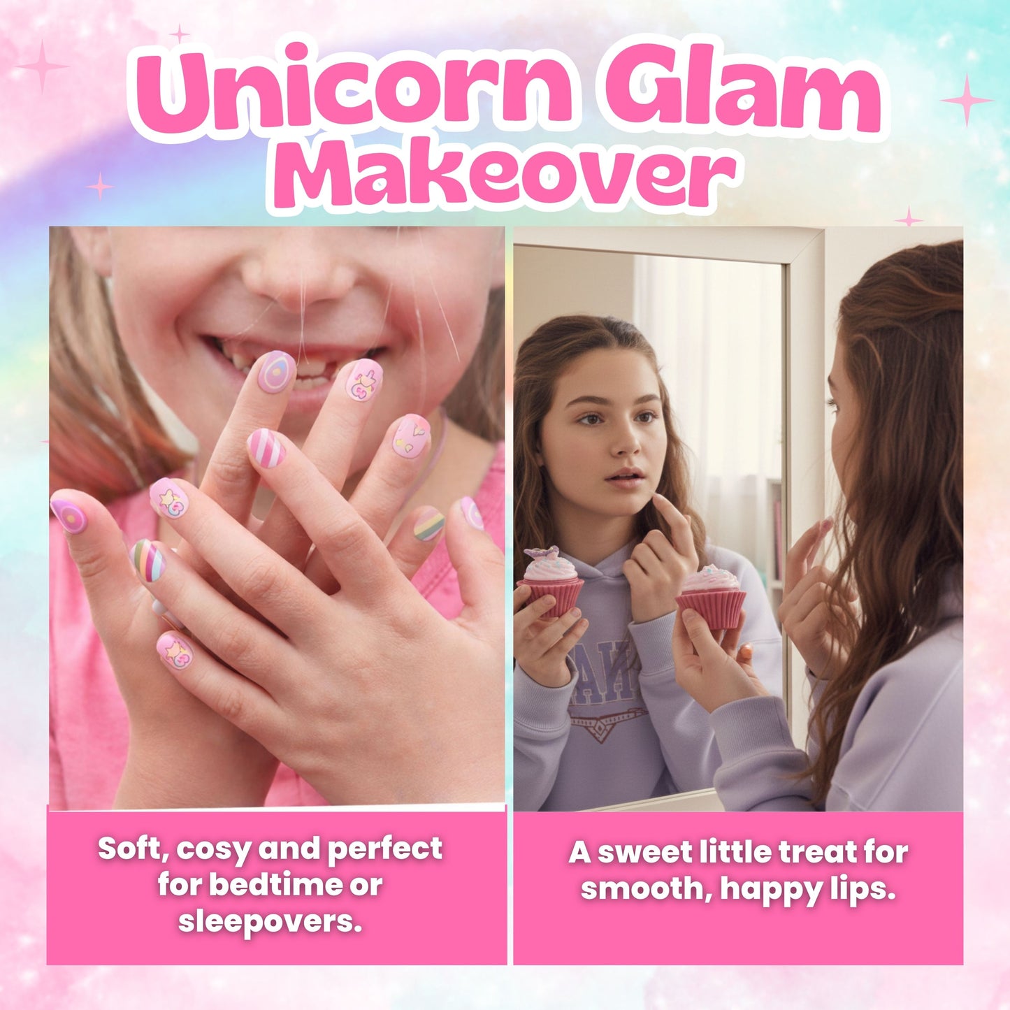 Kids Spa Set with Unicorn Face Masks, Pamper Spa Headband, Bath Bombs, Lip Balm & Sweet Treats