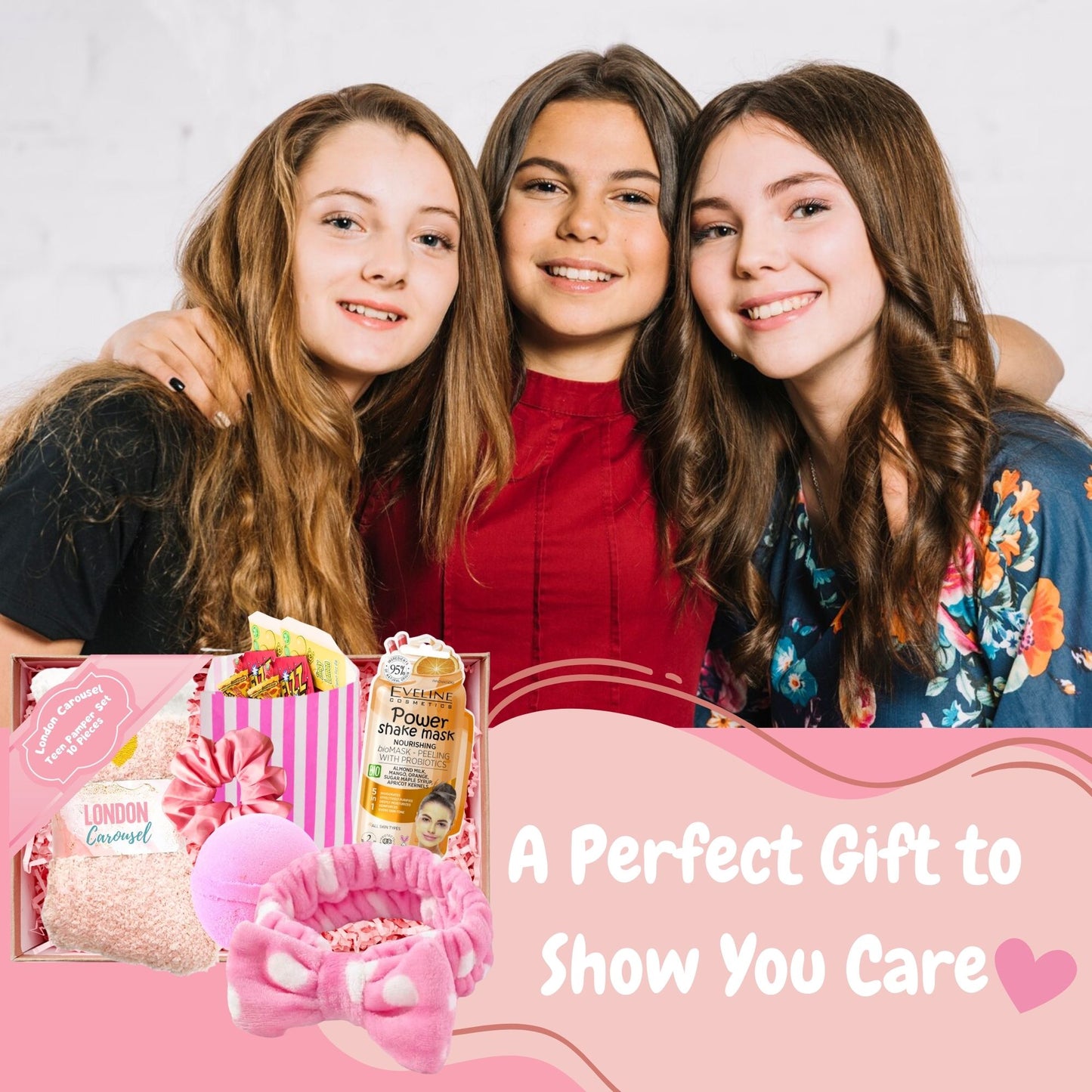 Girls Pamper Set - Spa Headband, Bath Bomb, Cozy Socks, Face Mask, Hair Scrunchie & Sweets