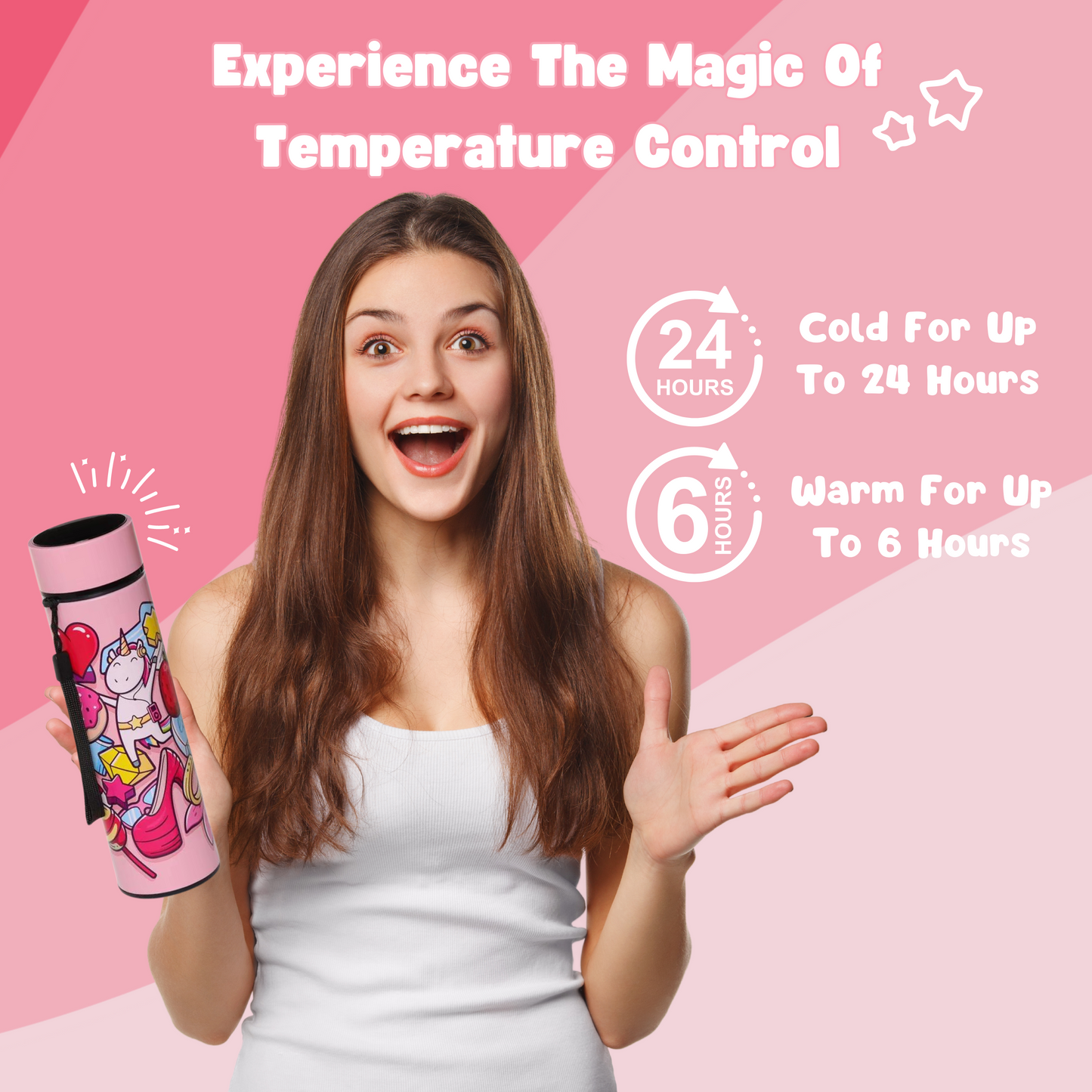 Magical Unicorn 450ml Thermal Bottle with Digital Thermometer
