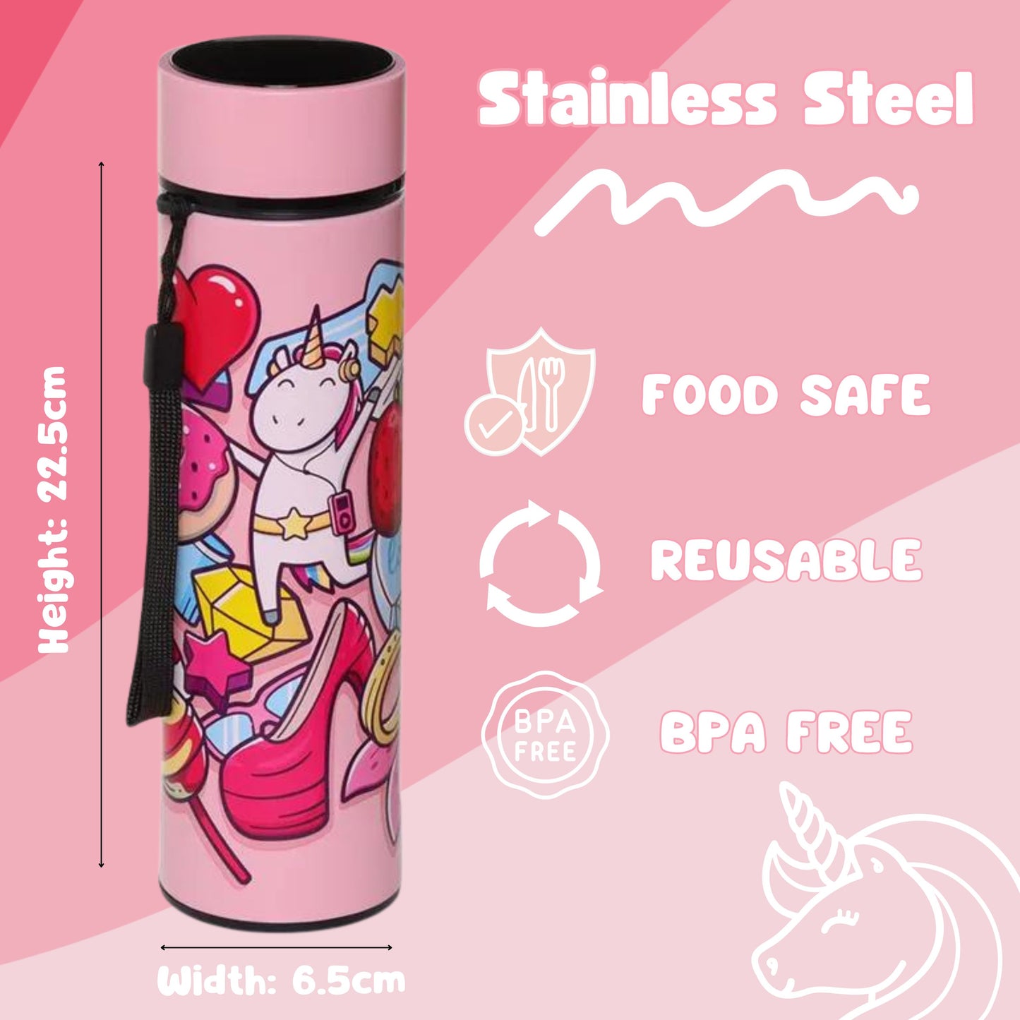Magical Unicorn 450ml Thermal Bottle with Digital Thermometer