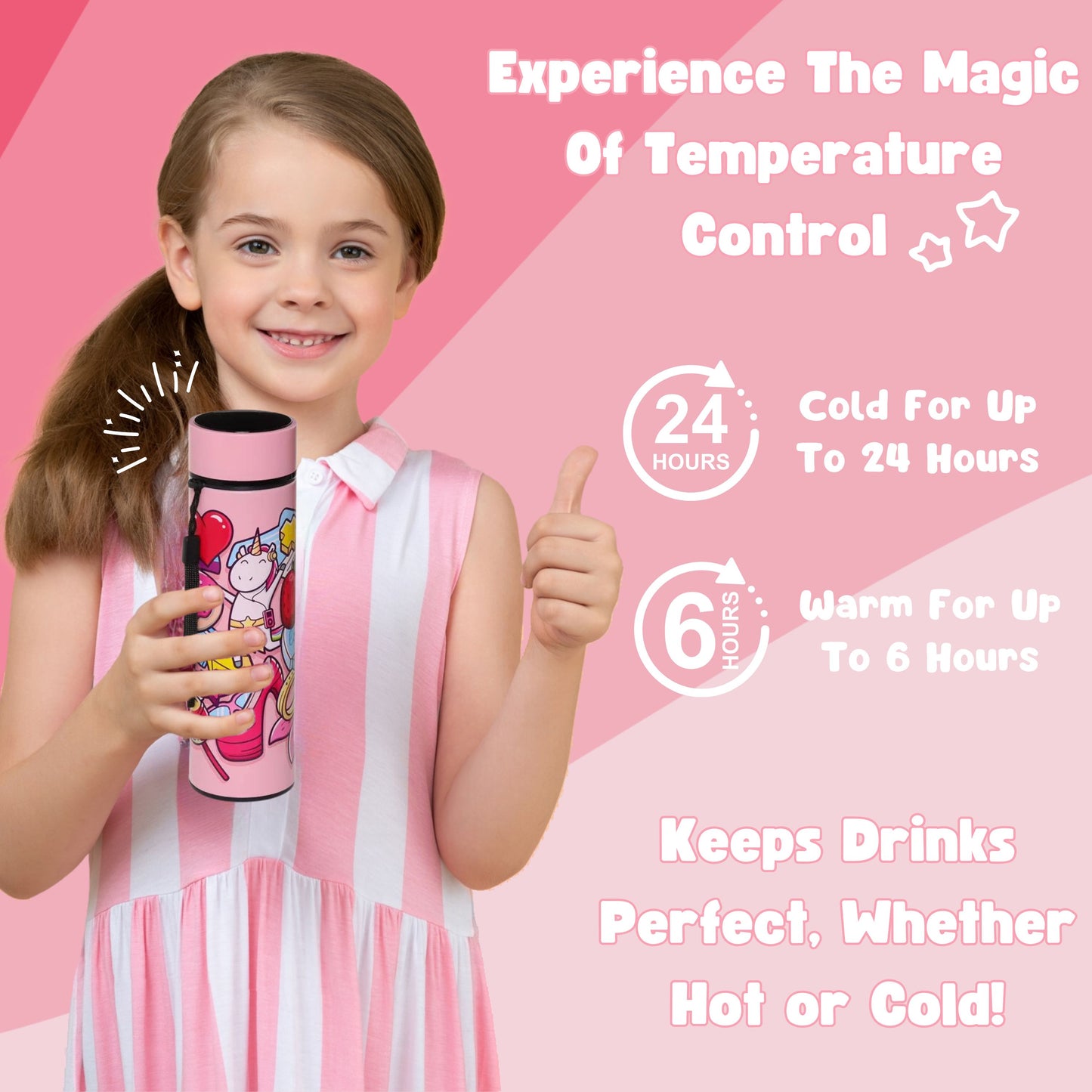 Magical Unicorn 450ml Thermal Bottle with Digital Thermometer