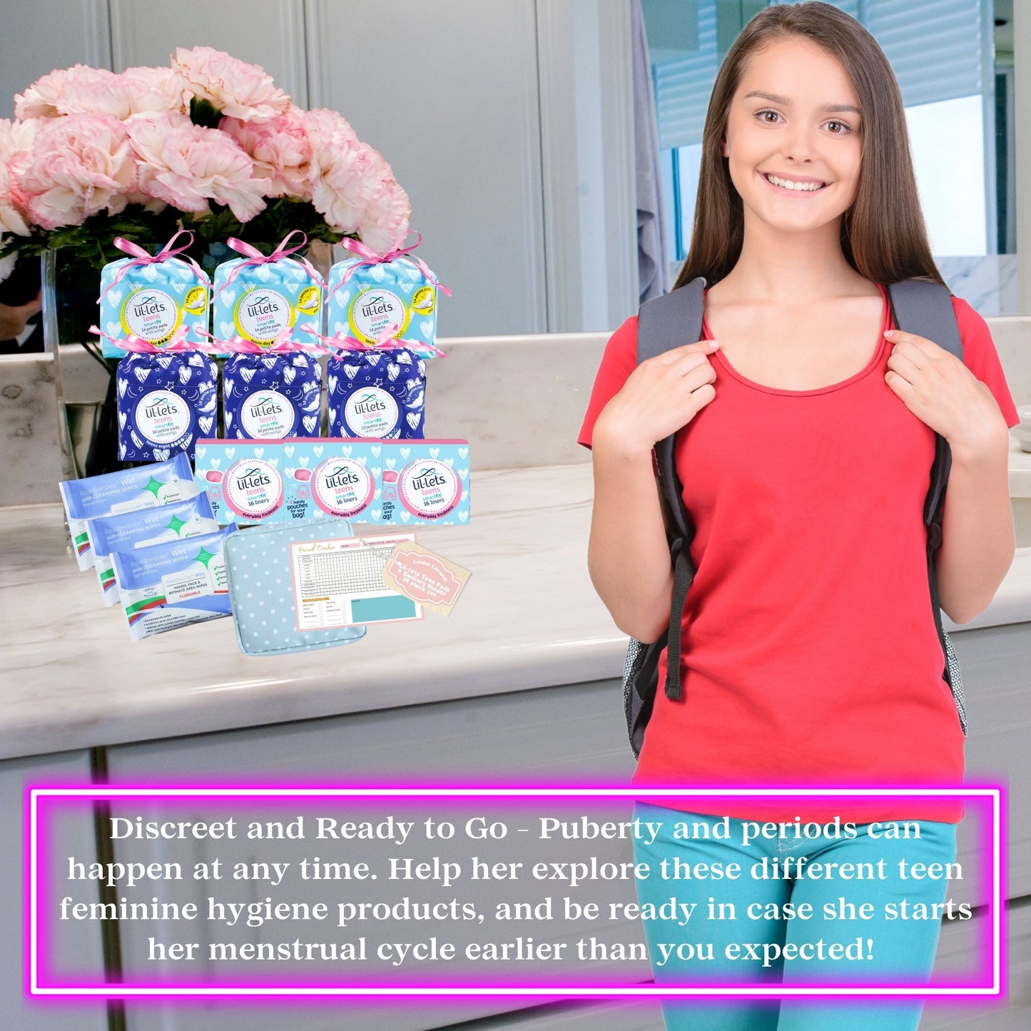 Complete Teen Sanitary Towels Bundle with Lil-Lets Pads, Night Pads, Liners, Wipes & Tracker