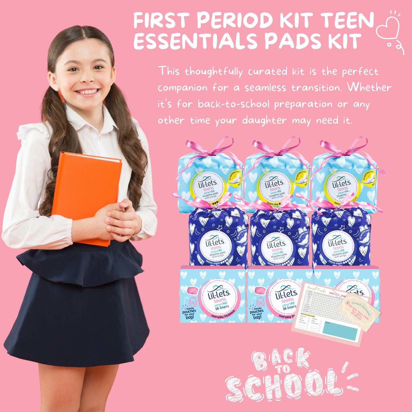 Teen Sanitary Towels Bundle with Lil-Lets Pads, Night Pads, Liners & Period Tracker