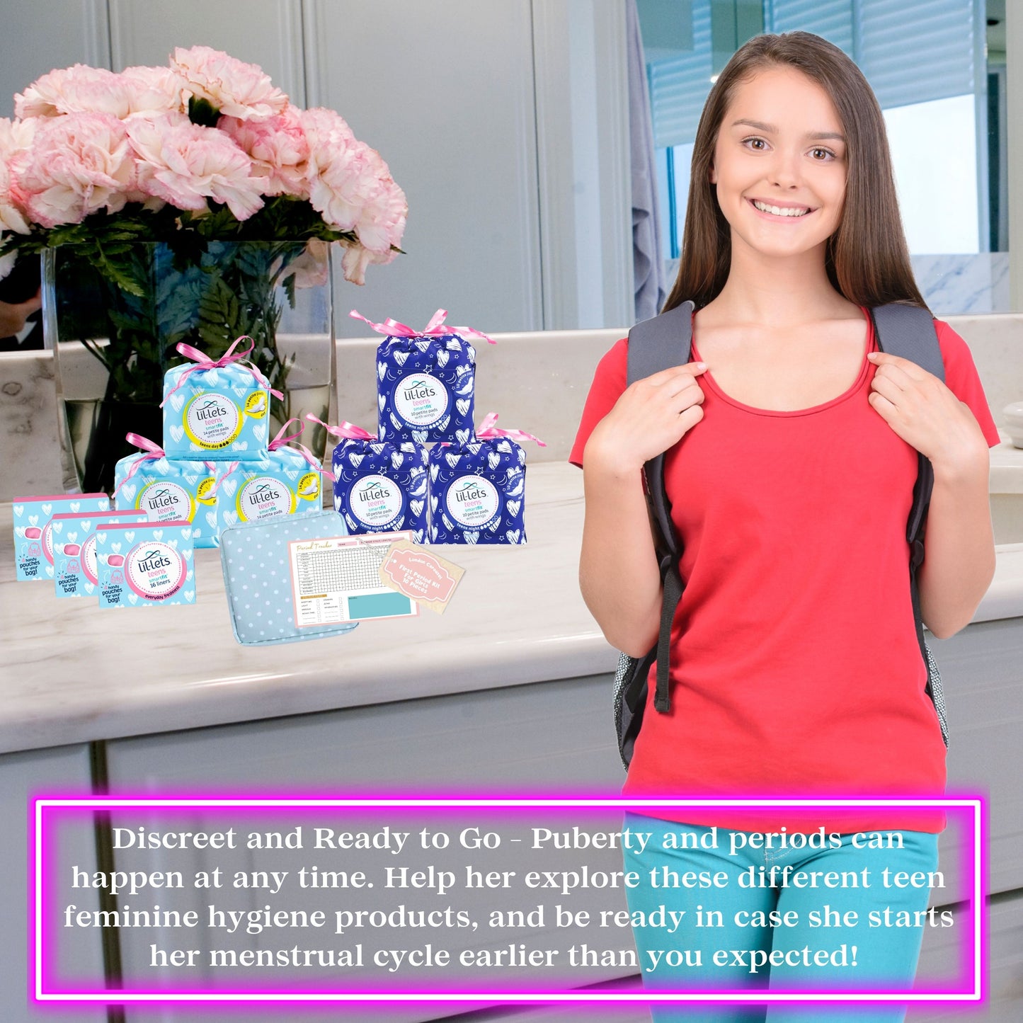Teen Sanitary Towels Bundle with Lil-Lets Pads, Night Pads, Liners & Period Tracker