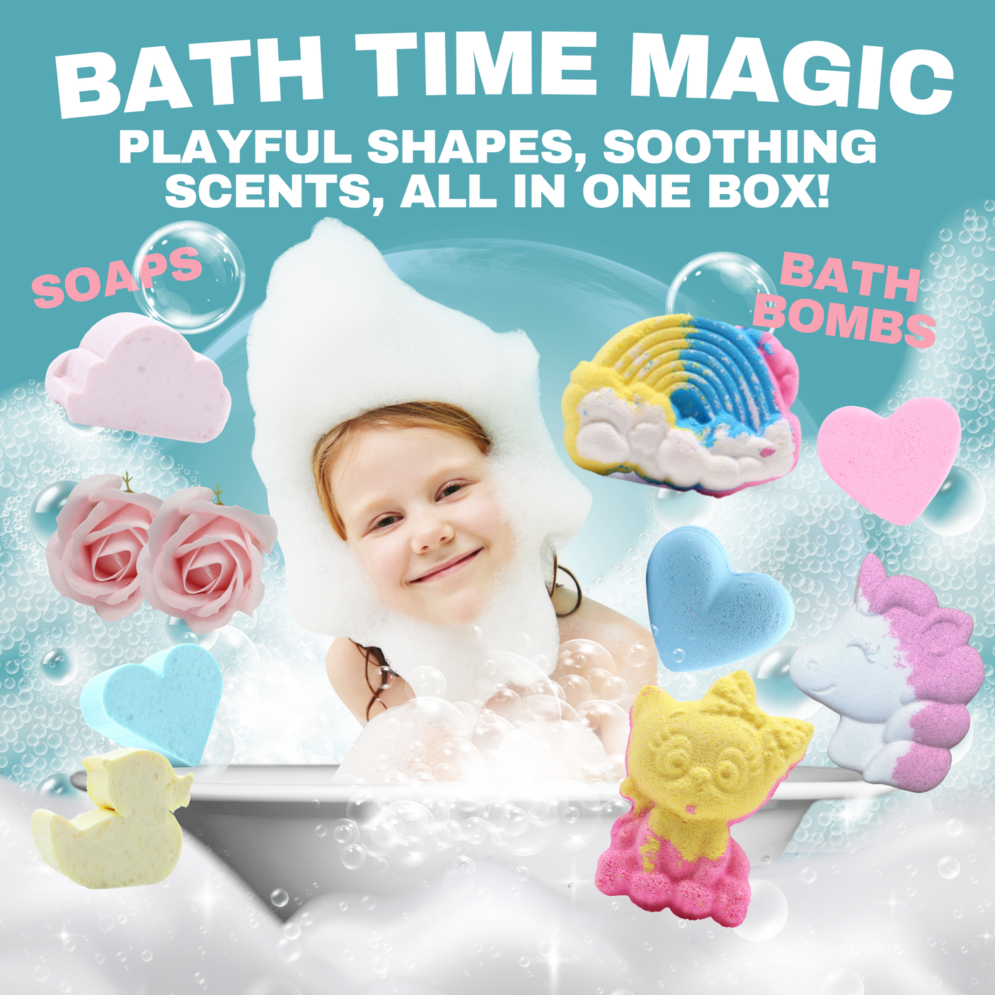 Whimsical Bath Bombs & Soaps Bundle for Kids | Unicorn, Rainbow, Kitten & More