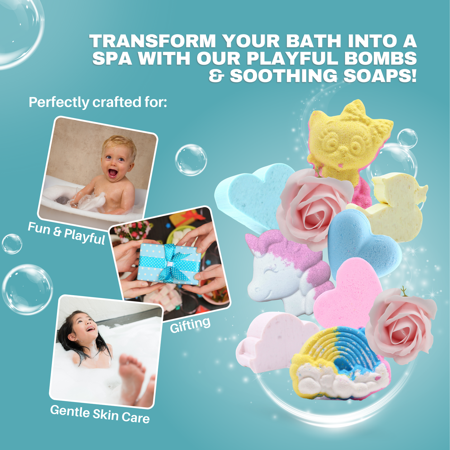 Whimsical Bath Bombs & Soaps Bundle for Kids | Unicorn, Rainbow, Kitten & More