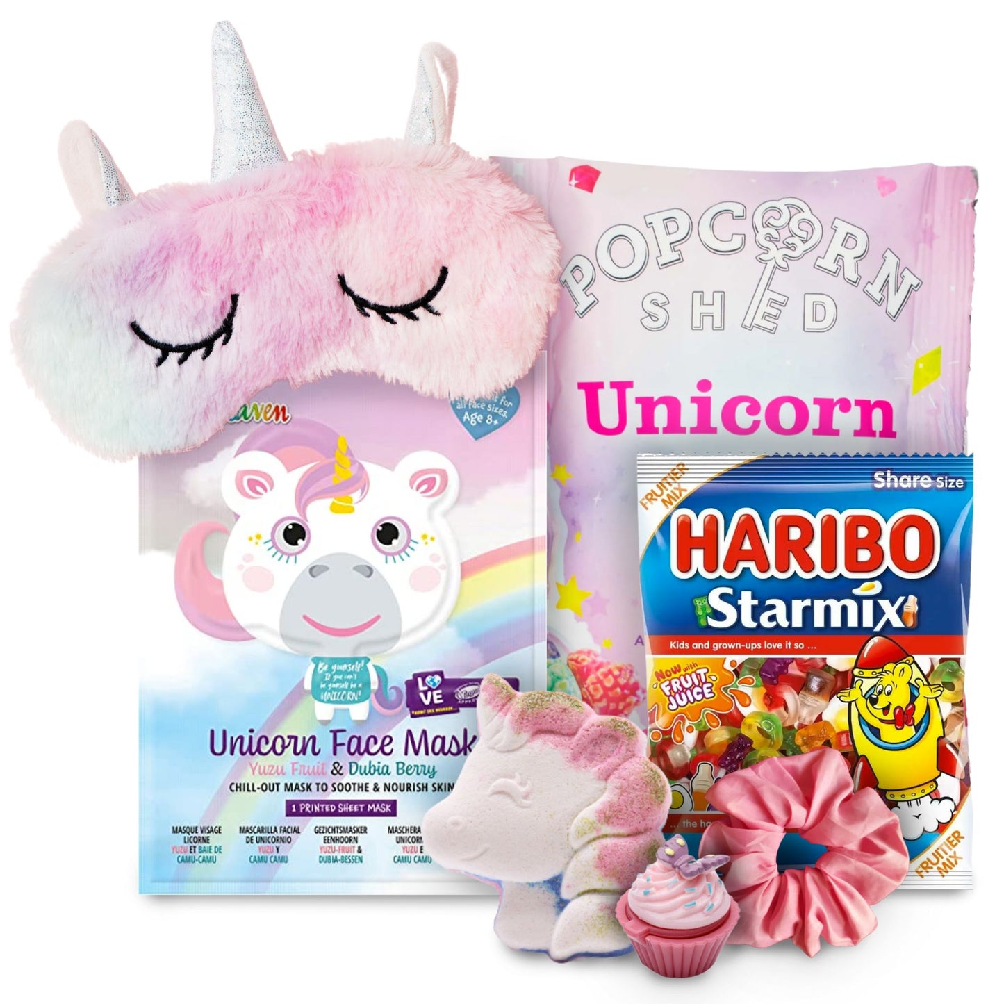 Treat yourself to a magical Unicorn Spa Day with this enchanting collection of skincare treats, including unicorn-themed bath bomb, Unicorn eye mask, unicorn soothing face masks, lipbalm and sweets. Perfect for a fun and indulgent pampering session.