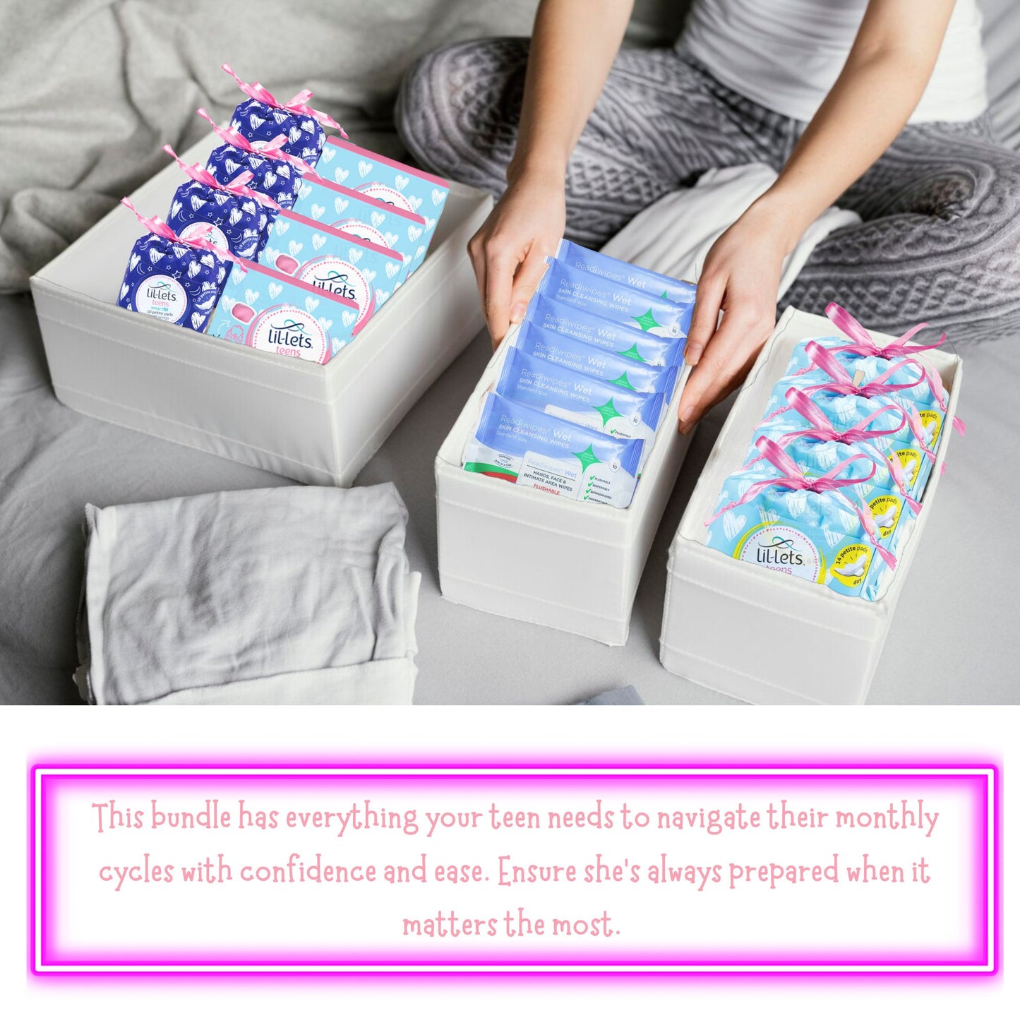 Complete Teen Sanitary Towels Bundle with Lil-Lets Pads, Night Pads, Liners, Wipes & Tracker