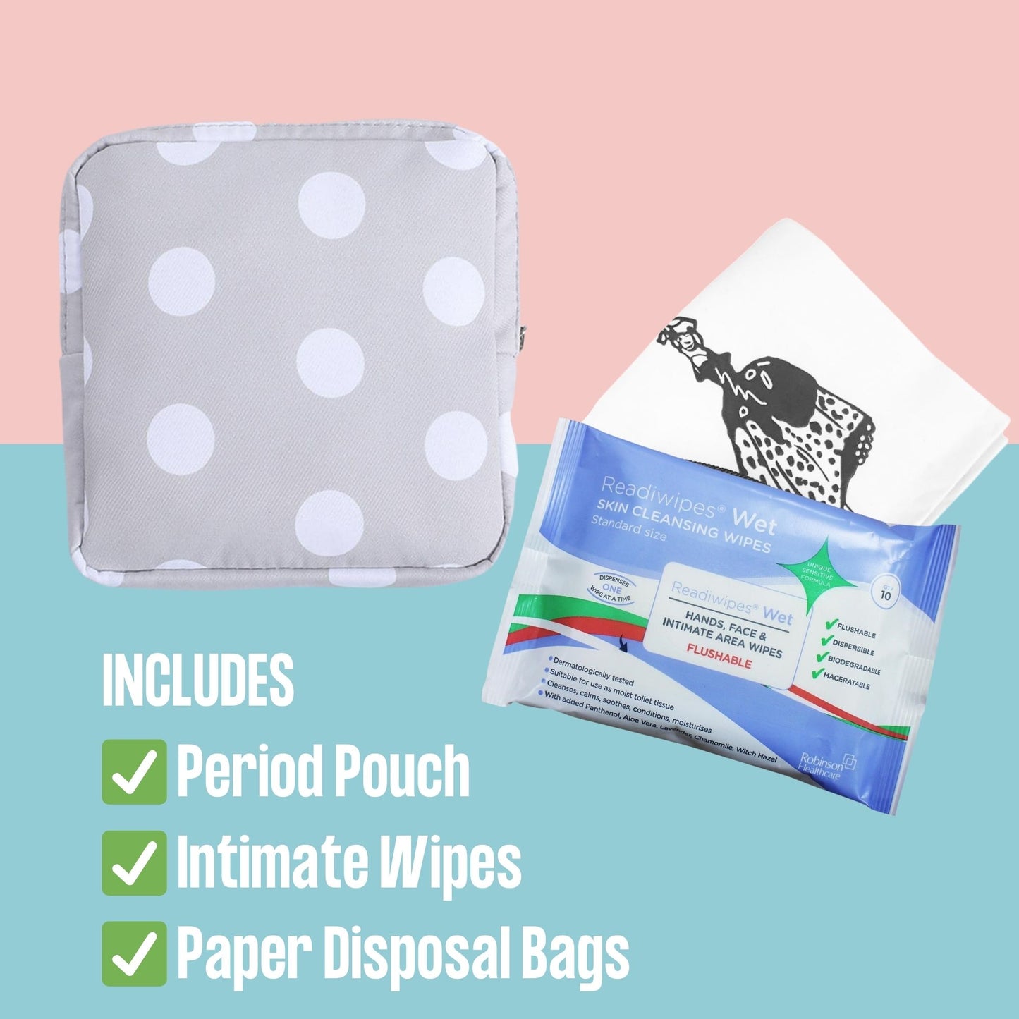 Sanitary Pad Storage Bag: Emergency Kit with Flushable Wipes & Disposal Bags