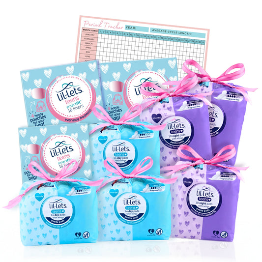 Teen Sanitary Towels Bundle with Lil-Lets Pads, Night Pads, Liners & Period Tracker
