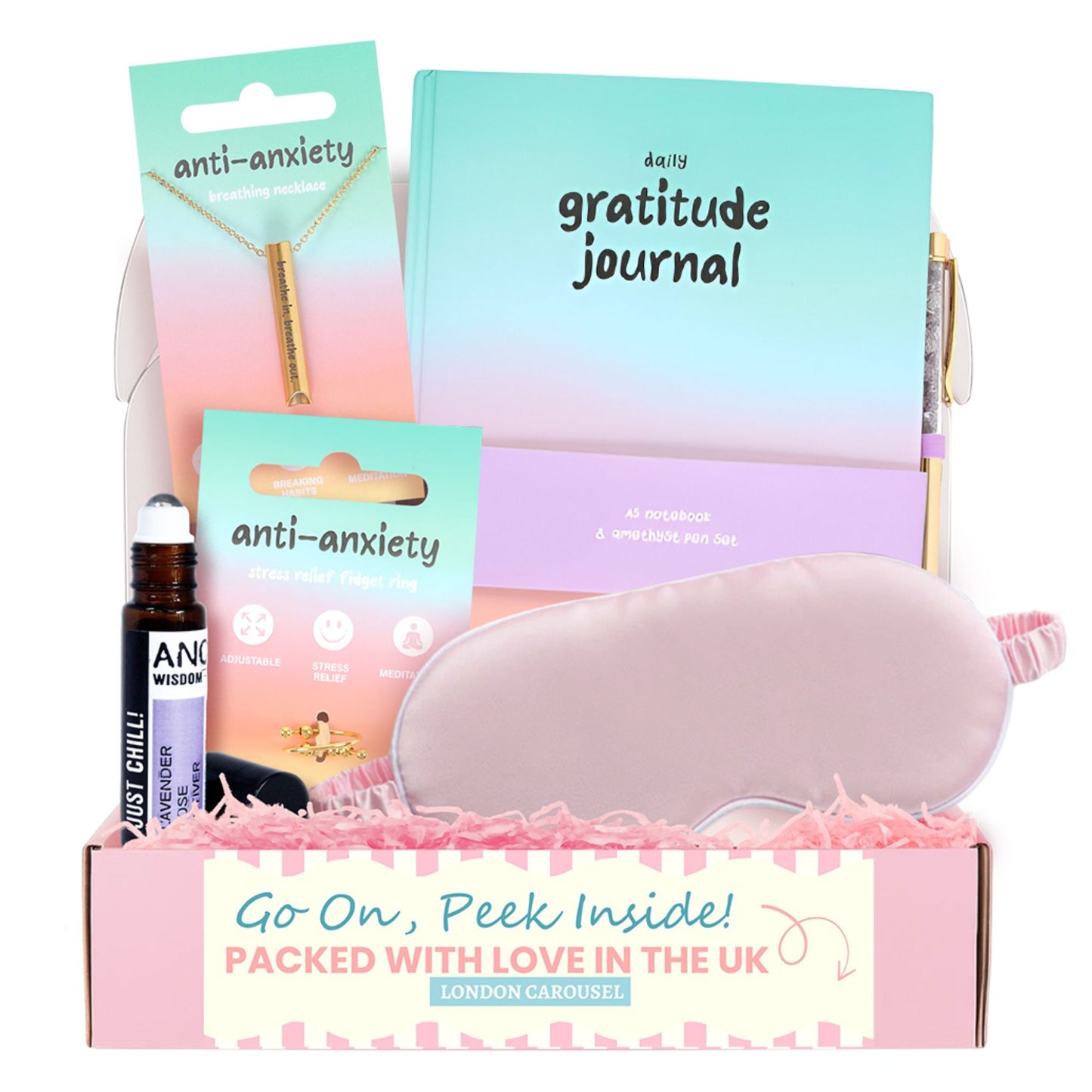 Breath & Believe Mindfulness Gift Set for Teen Girls – Anxiety Relief Necklace, Fidget Ring, Journal & Sleep Mask