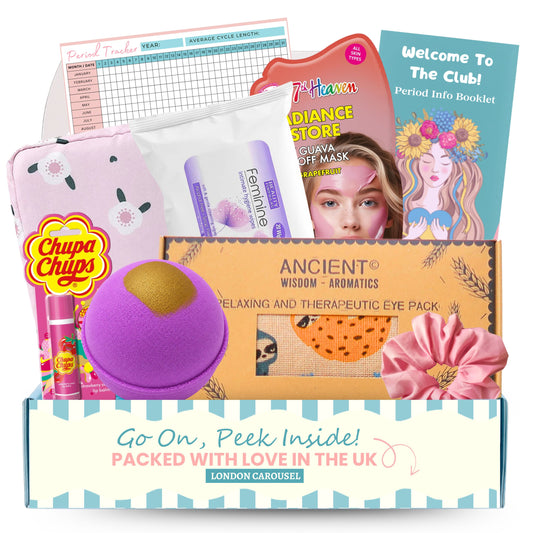 First Period Kit for Girls - Pamper Hamper with Heating Pad, Self-Care & Tracker