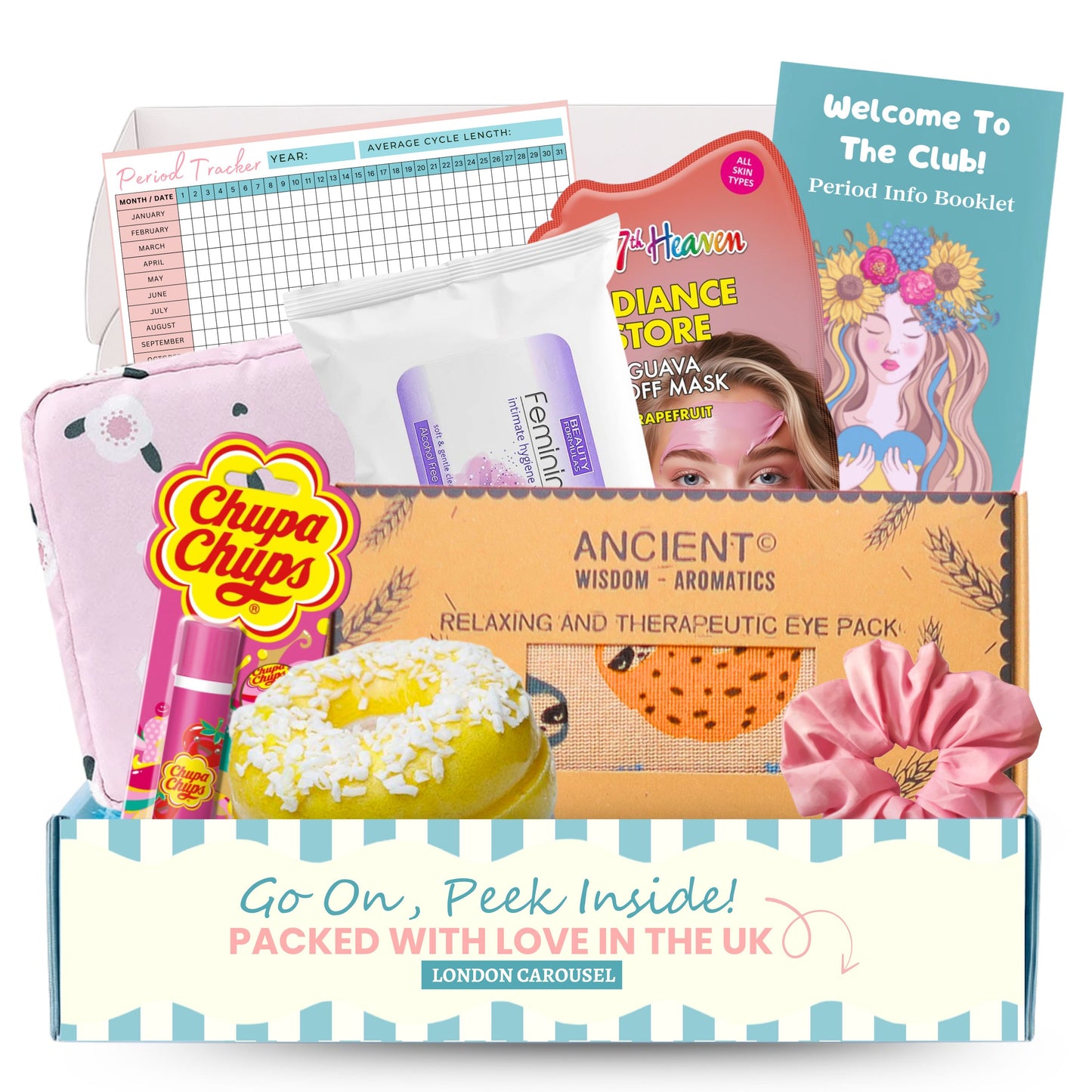 First Period Kit for Girls - Pamper Hamper with Heating Pad, Self-Care & Tracker