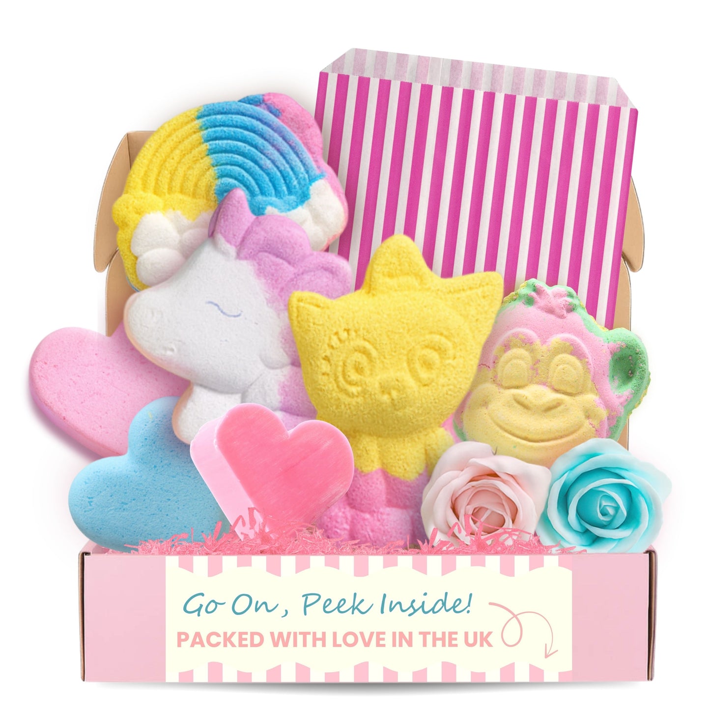 London Carousel Kids Bath Bomb Gift Set – Unicorn, Rainbow & Animal Shapes with Mini Soaps, Fun Bath Time Present for Girls & Boys