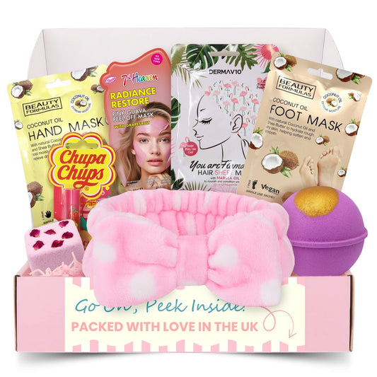 Pamper Gift Set for Women & Teens – Head-to-Toe Spa Treats with Face, Hand & Foot Masks, Bath Bomb & Shower Steamer