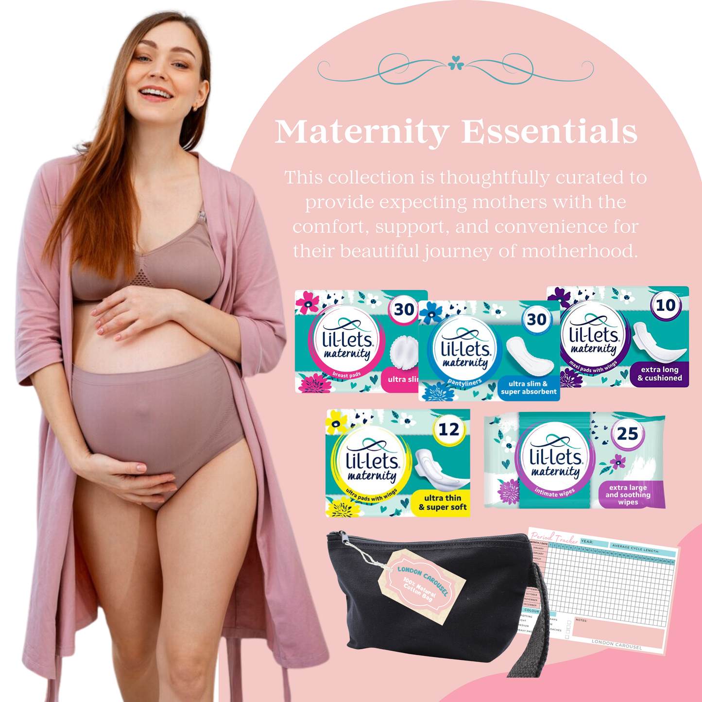 Hospital Bag Maternity Essentials Bundle with Lil Lets Maternity Pads and Breast Pads