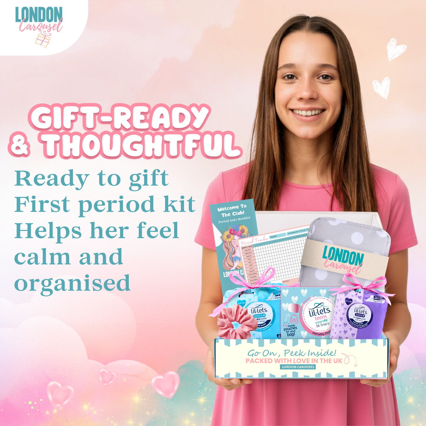 First Period Kit for Girls - Teen Sanitary Towels, Pads, Liners & Info Pack - No Tampons