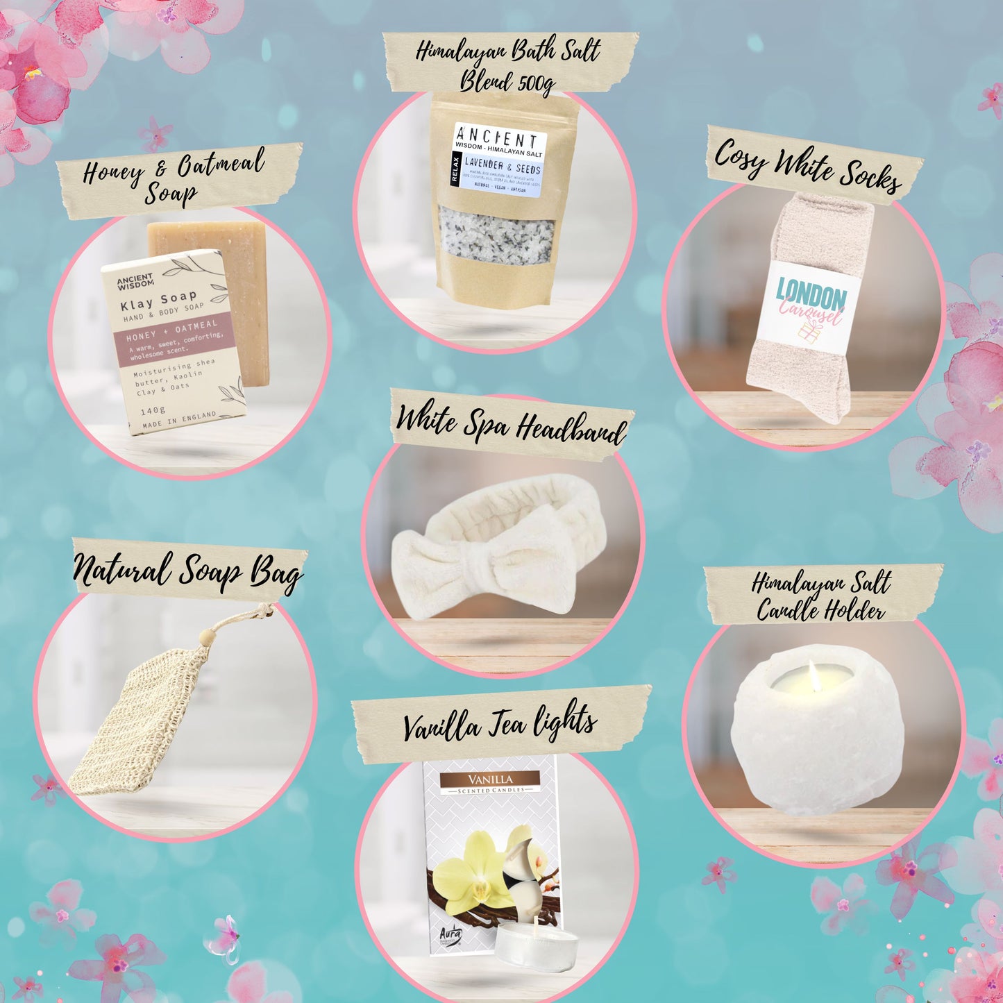 White Pamper Gift Set for Women and Girls – Spa Relaxation Kit with Socks, Headband, Candles, Soap & Bath Salts