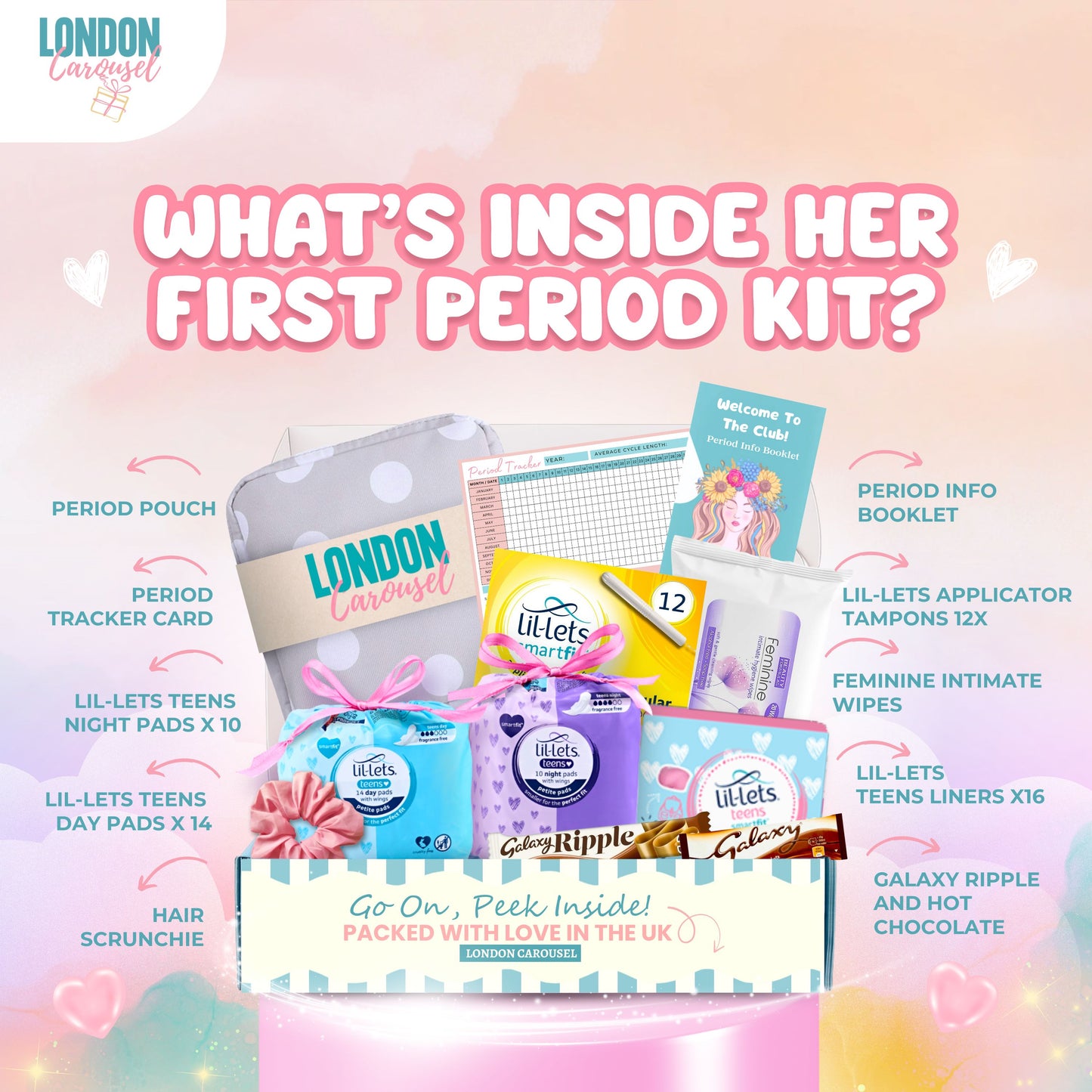 First Period Kit for Girls | Teen Sanitary Pads, Tampons, Storage Bag & More