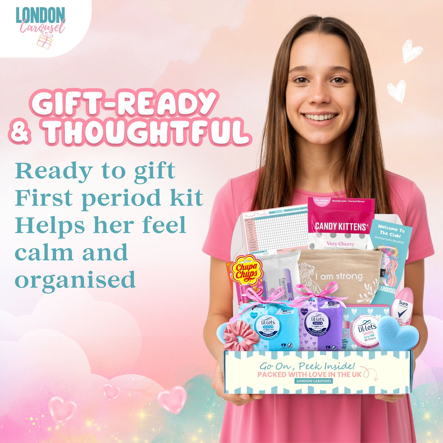 First Period Kit for Girls - Teen Pads, Liners, Self-Care, and Period Tracker