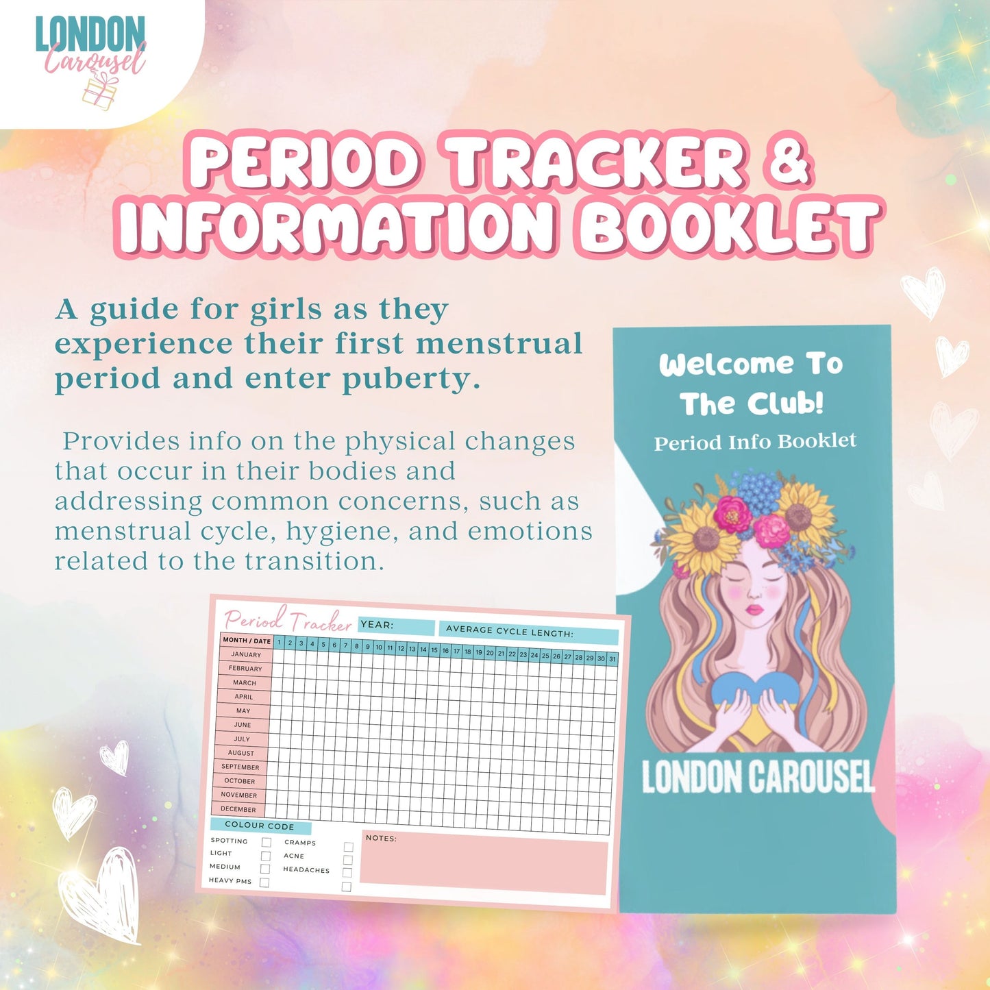 First Period Kit for Girls – No Tampons, Includes Lil-lets Pads, Candy Kittens & London Carousel Storage Bag