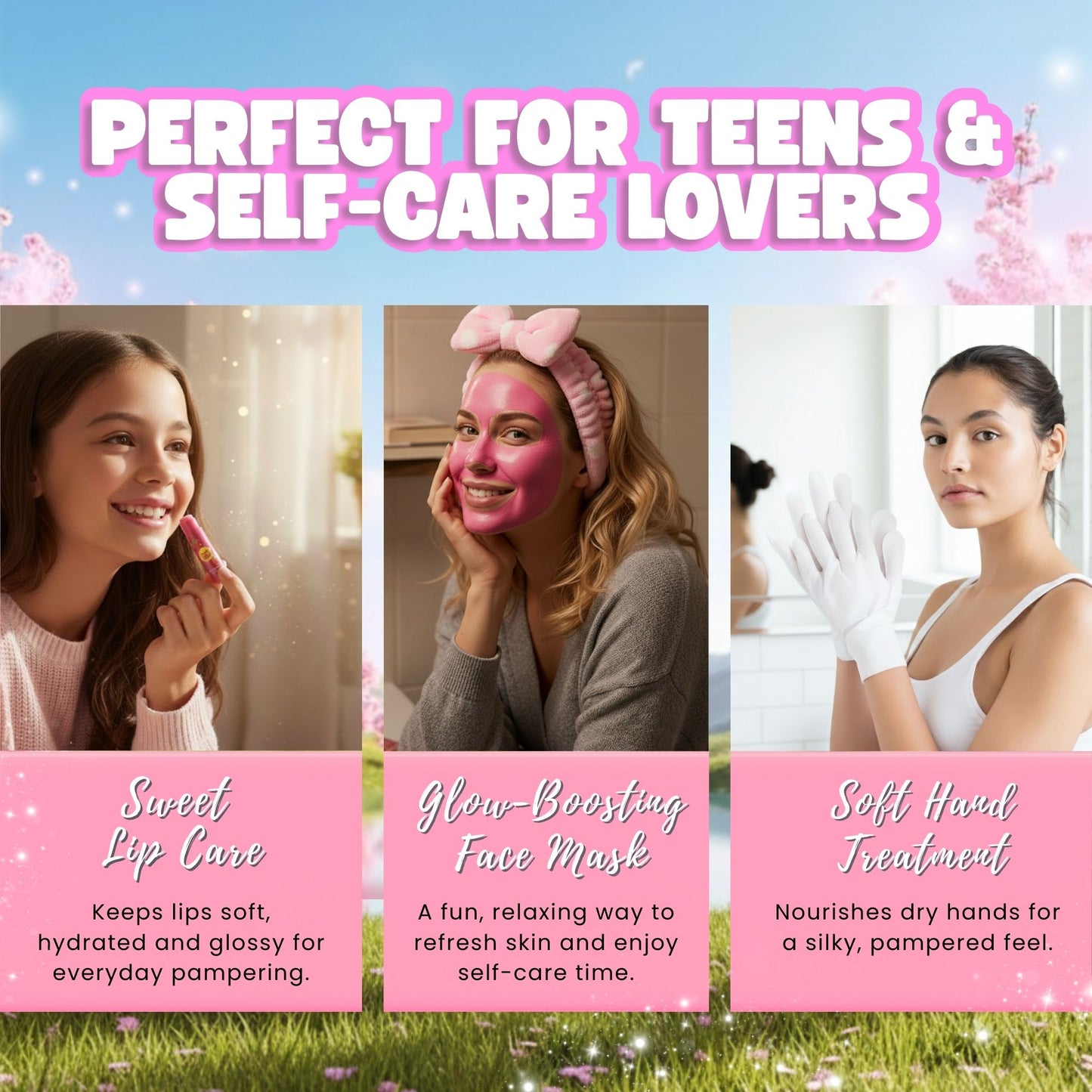 Pamper Gift Set for Women & Teens – Head-to-Toe Spa Treats with Face, Hand & Foot Masks, Bath Bomb & Shower Steamer