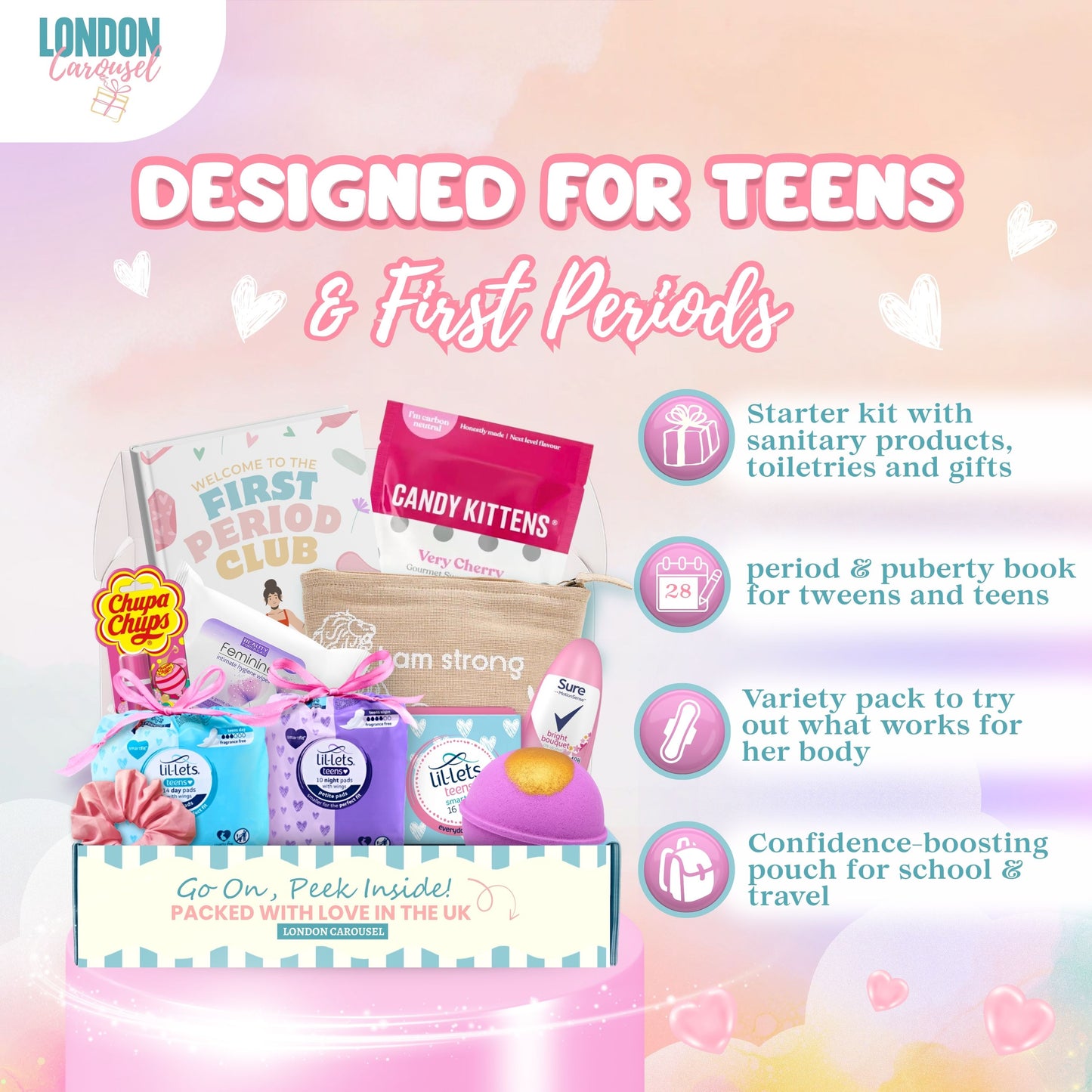 First Period Kit for Girls - Lux Edition with First Period Club Puberty Book for Girls