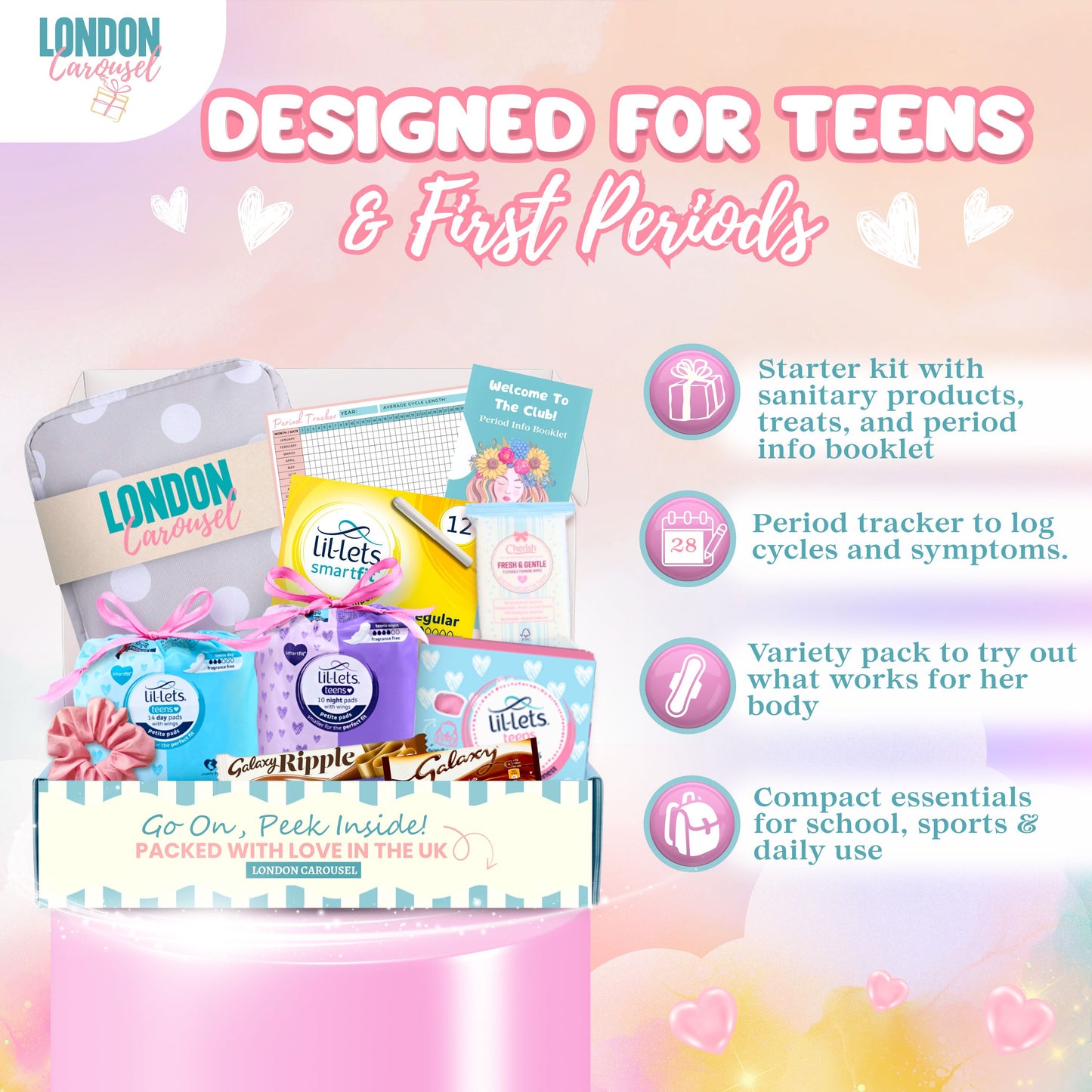 First Period Kit for Girls | Teen Sanitary Pads, Tampons, Storage Bag & More