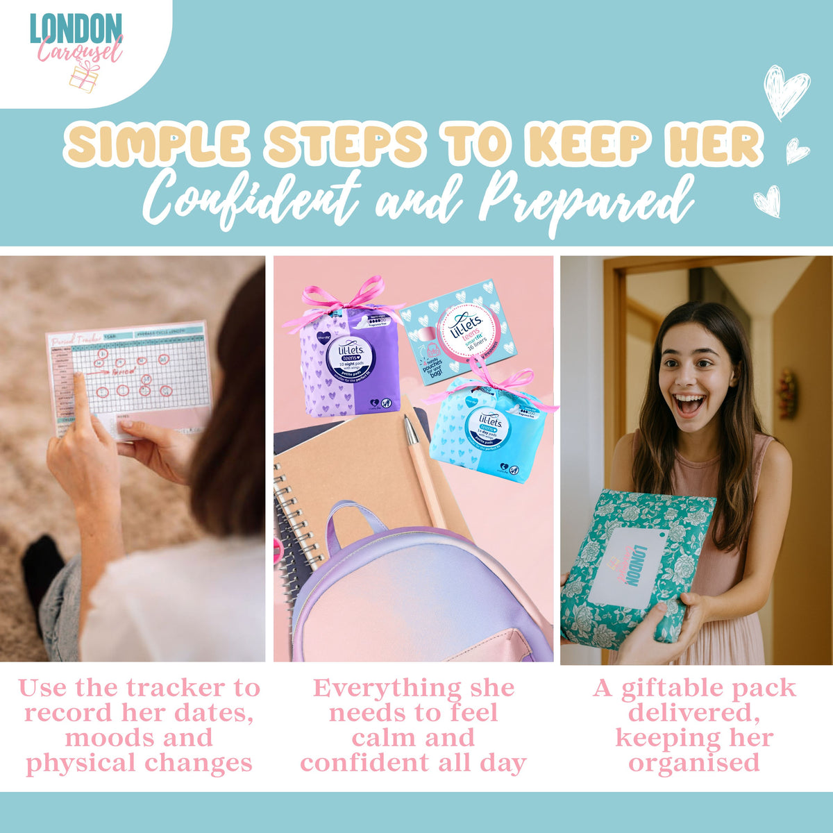 Teen Sanitary Towels Bundle with Lil-Lets Teen Pads, Night Time Pads, Liners & Period Tracker