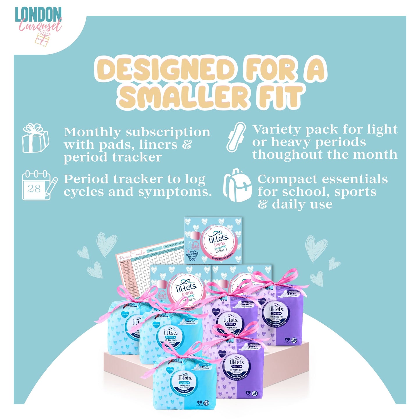 Teen Sanitary Towels Bundle with Lil-Lets Pads, Night Pads, Liners & Period Tracker