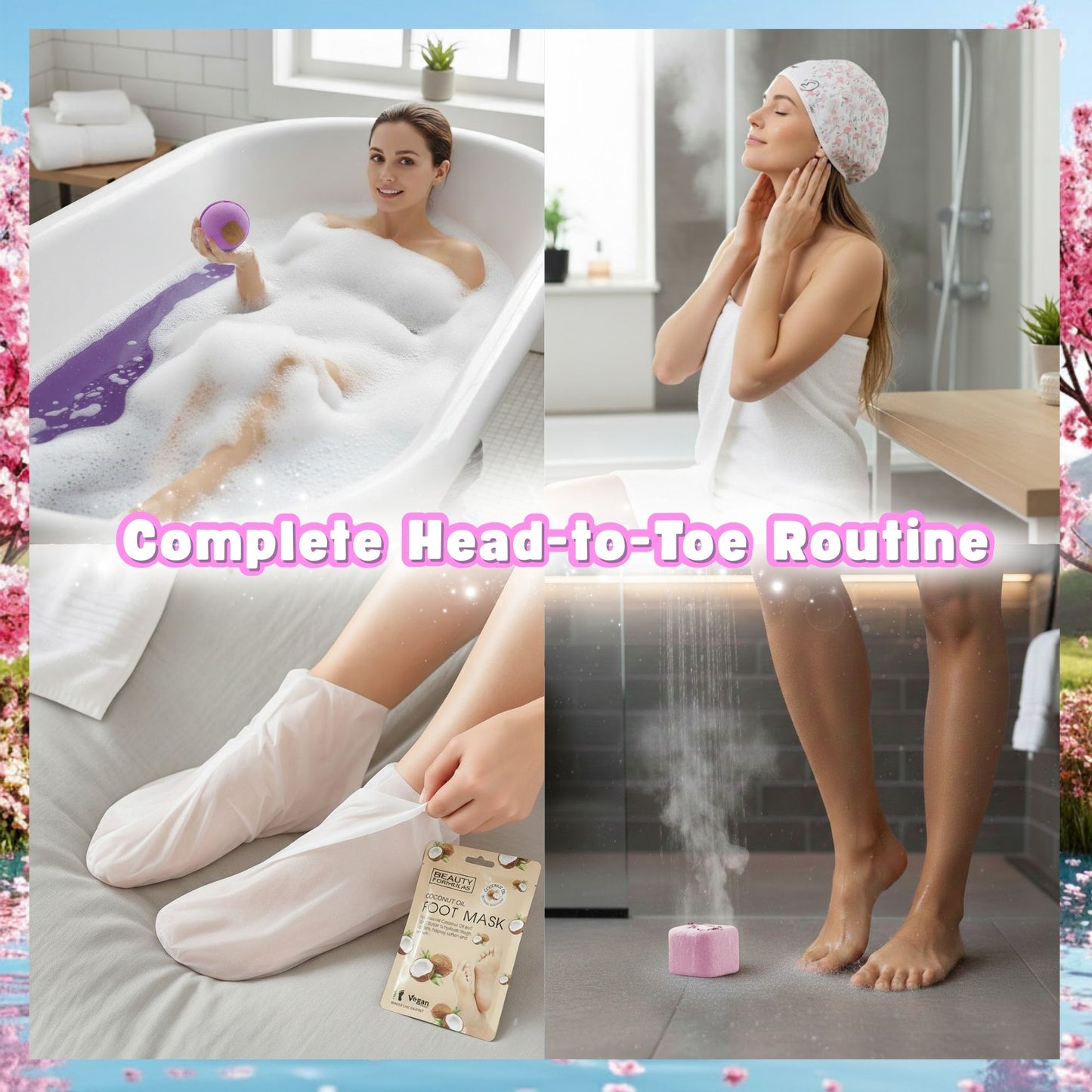 Pamper Gift Set for Women & Teens – Head-to-Toe Spa Treats with Face, Hand & Foot Masks, Bath Bomb & Shower Steamer