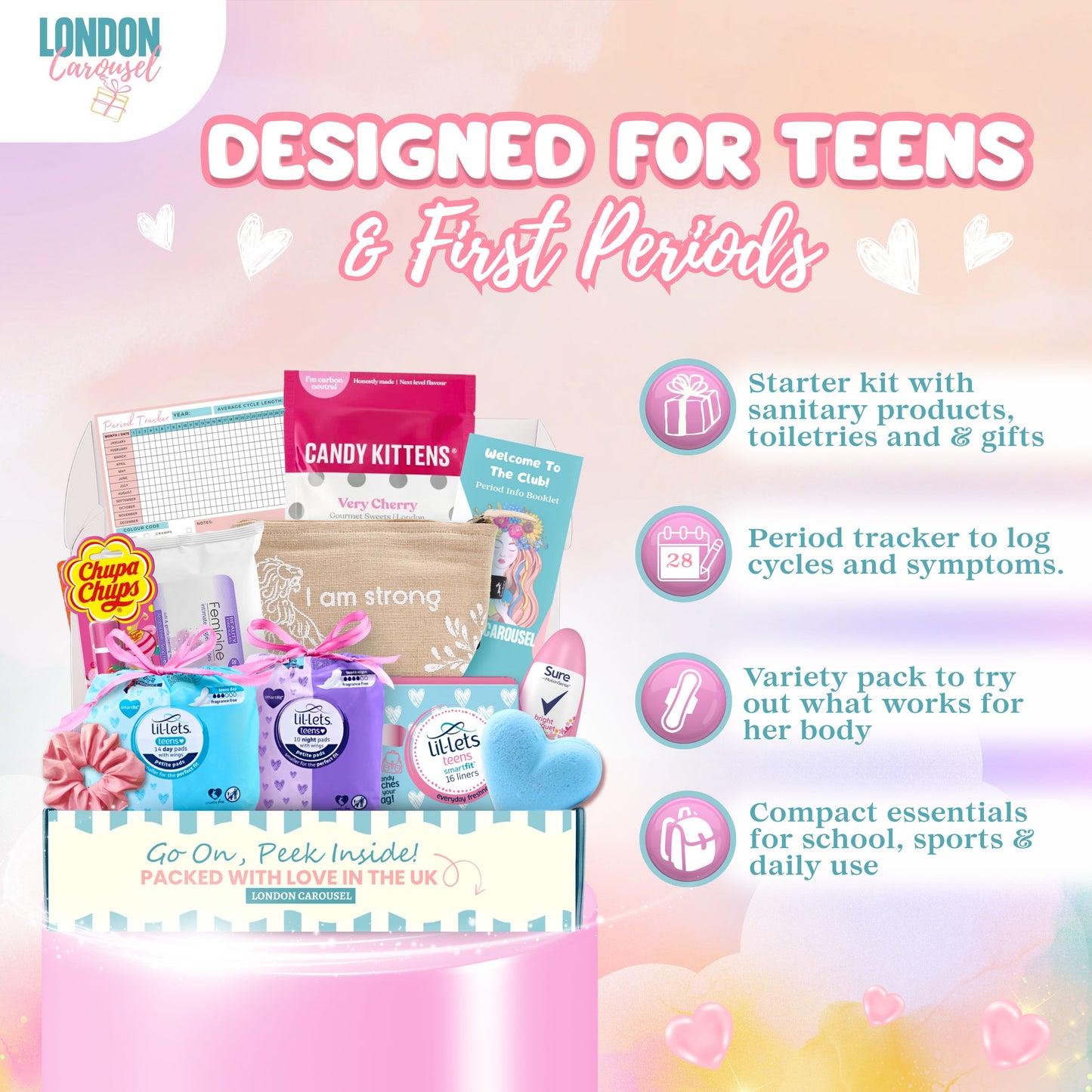 First Period Kit for Girls - Teen Pads, Liners, Self-Care, and Period Tracker