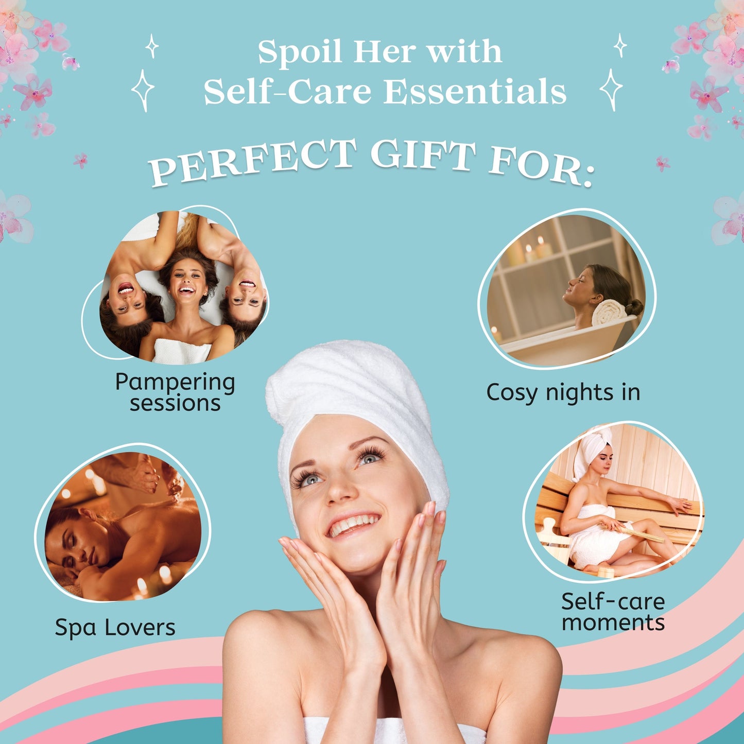 White Pamper Gift Set for Women and Girls – Spa Relaxation Kit with Socks, Headband, Candles, Soap & Bath Salts