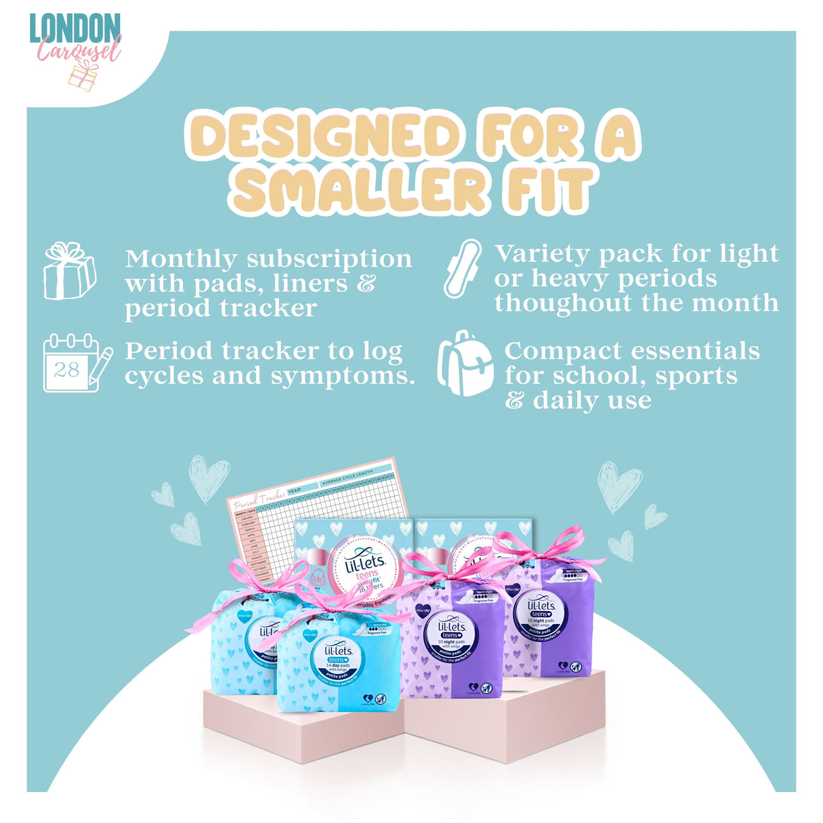 Teen Sanitary Towels Bundle with Lil-Lets Teen Pads, Night Time Pads, Liners & Period Tracker