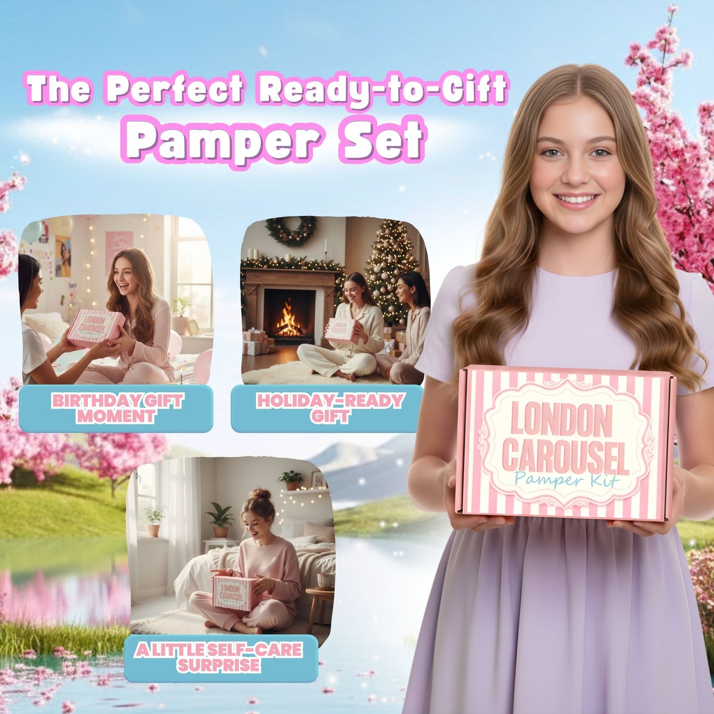 Pamper Gift Set for Women & Teens – Head-to-Toe Spa Treats with Face, Hand & Foot Masks, Bath Bomb & Shower Steamer