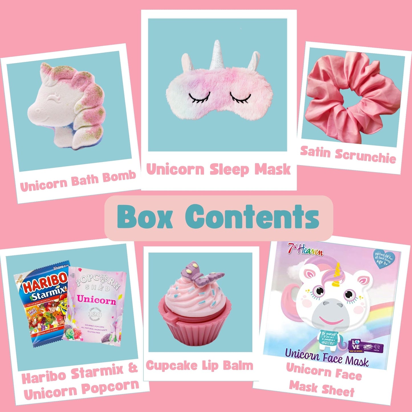 Girls Unicorn Pamper Set - Sleep Mask, Bath Bomb, Face Mask, Lip Balm & Treats