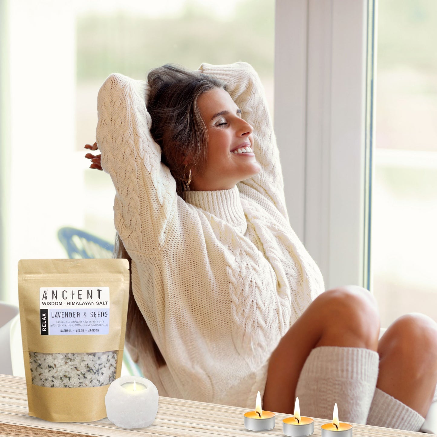 White Pamper Gift Set for Women and Girls – Spa Relaxation Kit with Socks, Headband, Candles, Soap & Bath Salts