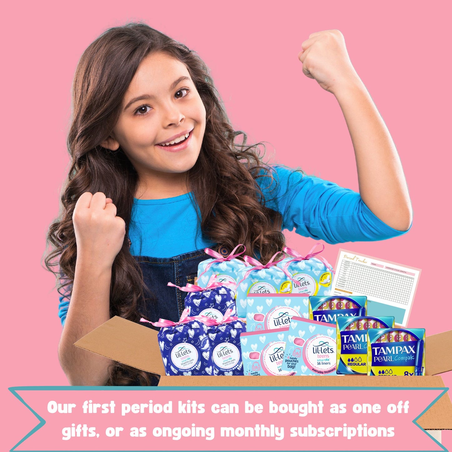 First Period Kit for Girls – No Tampons, Includes Lil-lets Pads, Candy Kittens & London Carousel Storage Bag