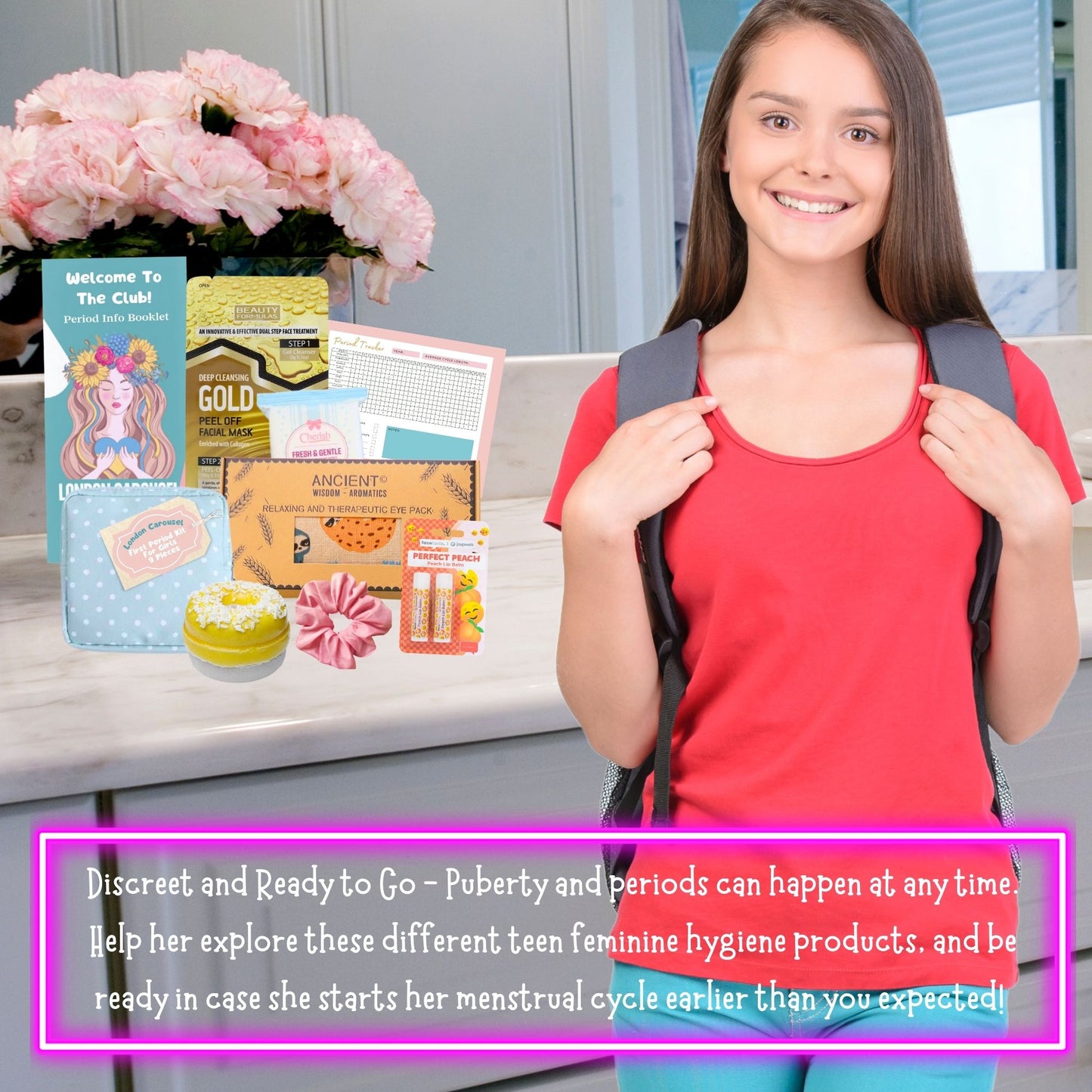 First Period Kit for Girls - Pamper Hamper with Heating Pad, Self-Care & Tracker
