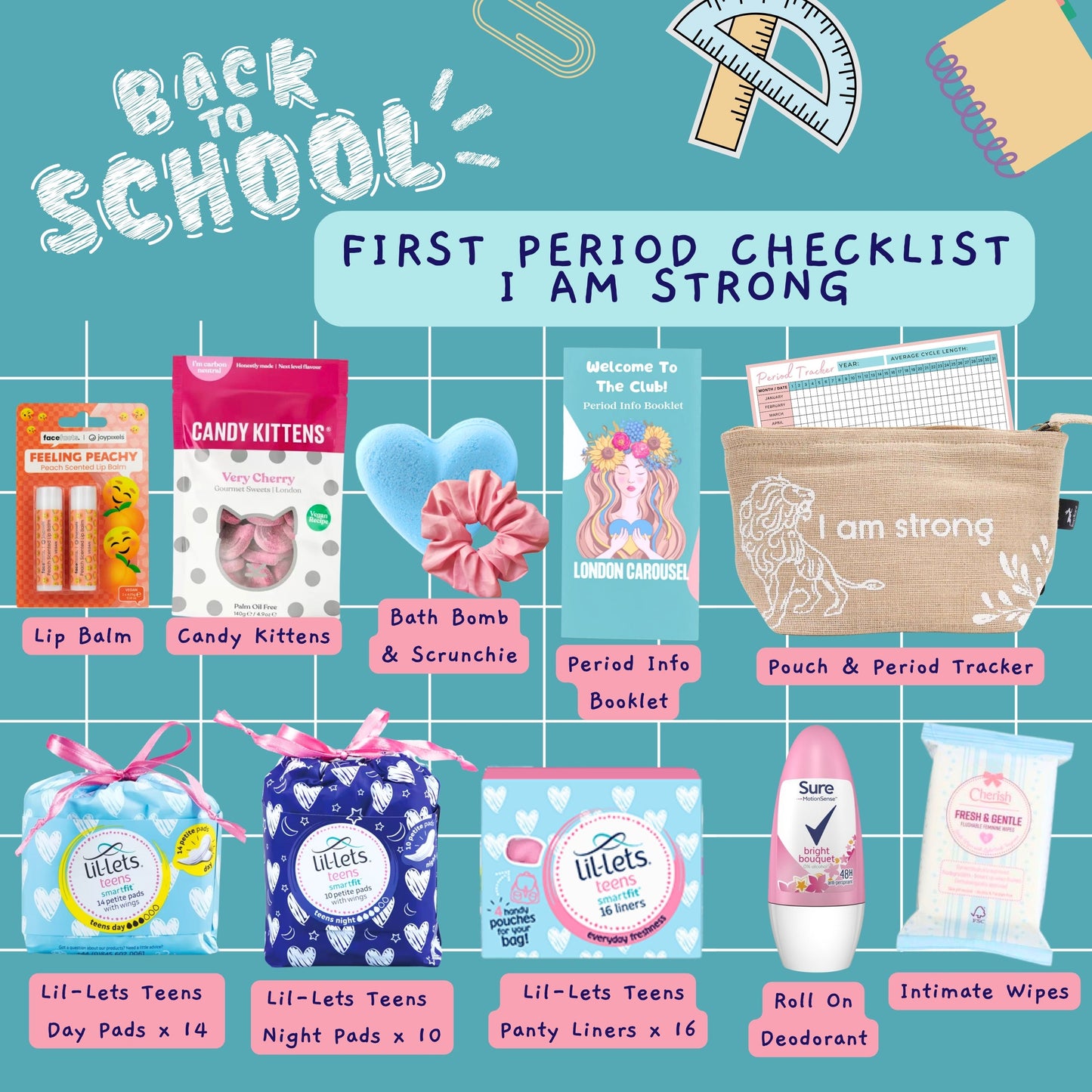 First Period Kit for Girls - Teen Pads, Liners, Self-Care, and Period Tracker